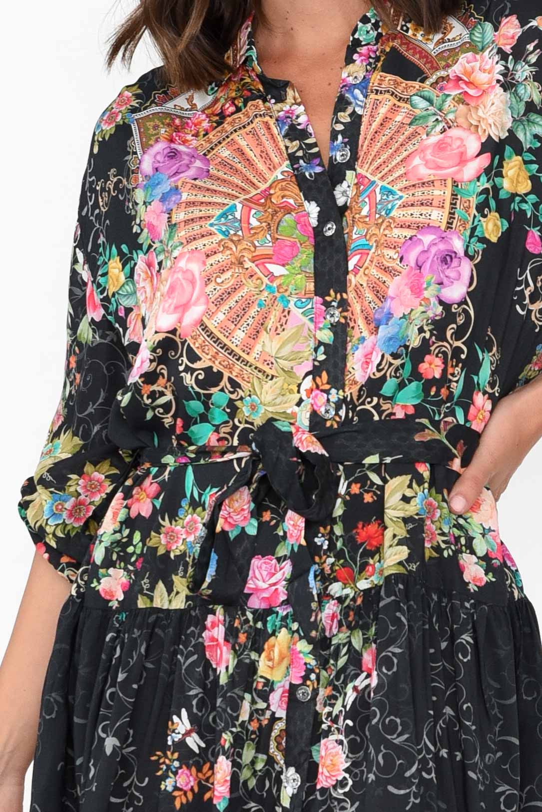 Paris Black Roses Shirt Dress