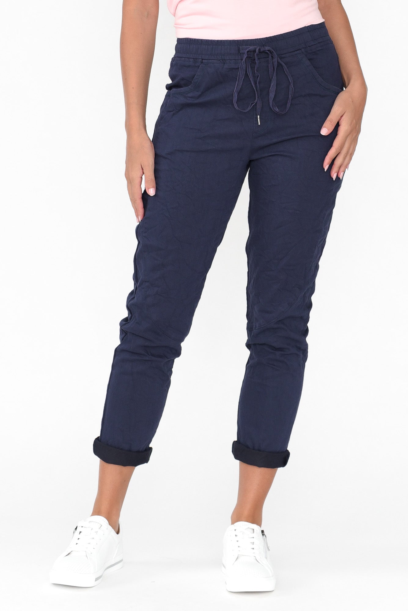 Joselyn Navy Cotton Blend Drawstring Pant