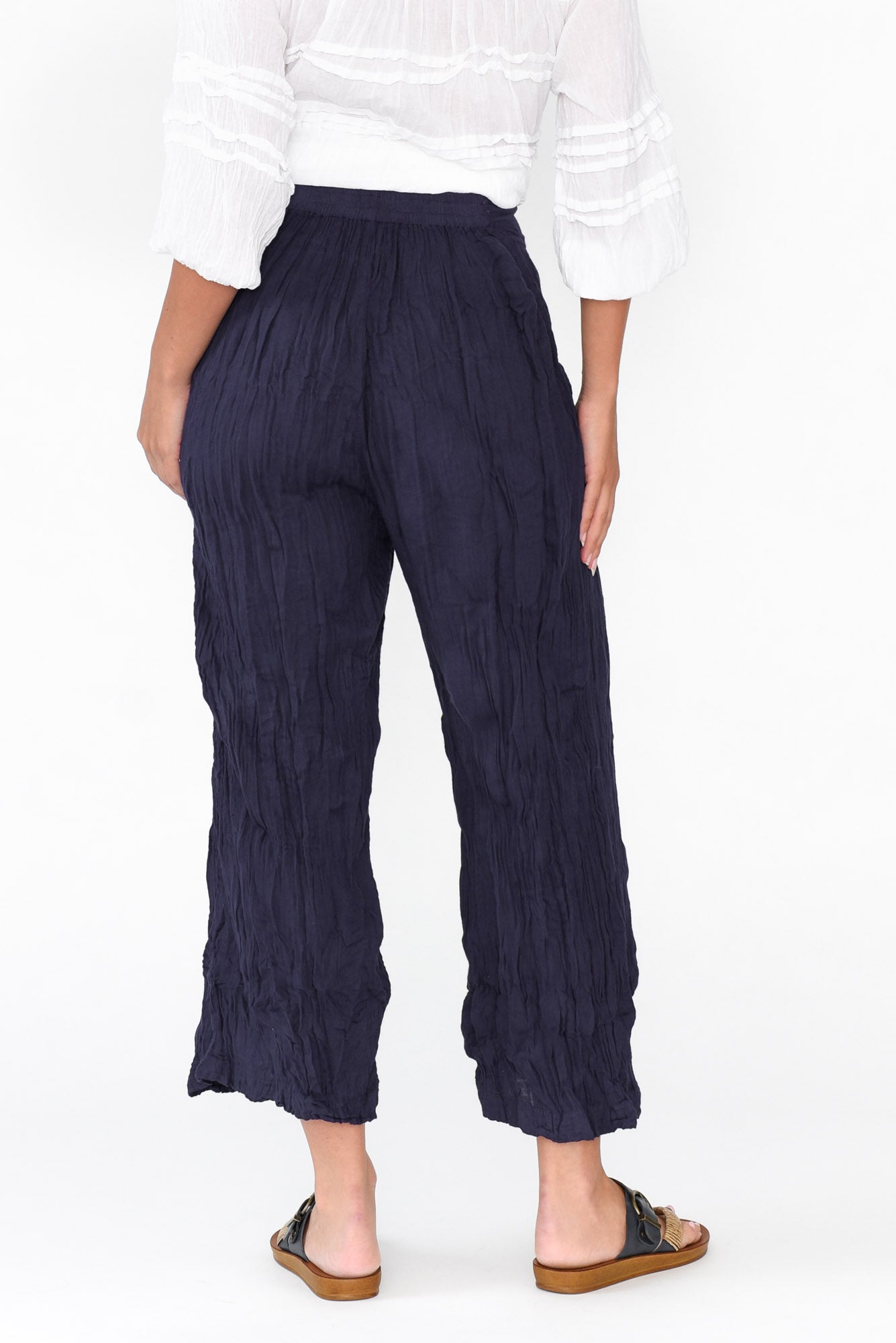 Costello Navy Crinkle Cotton Pant