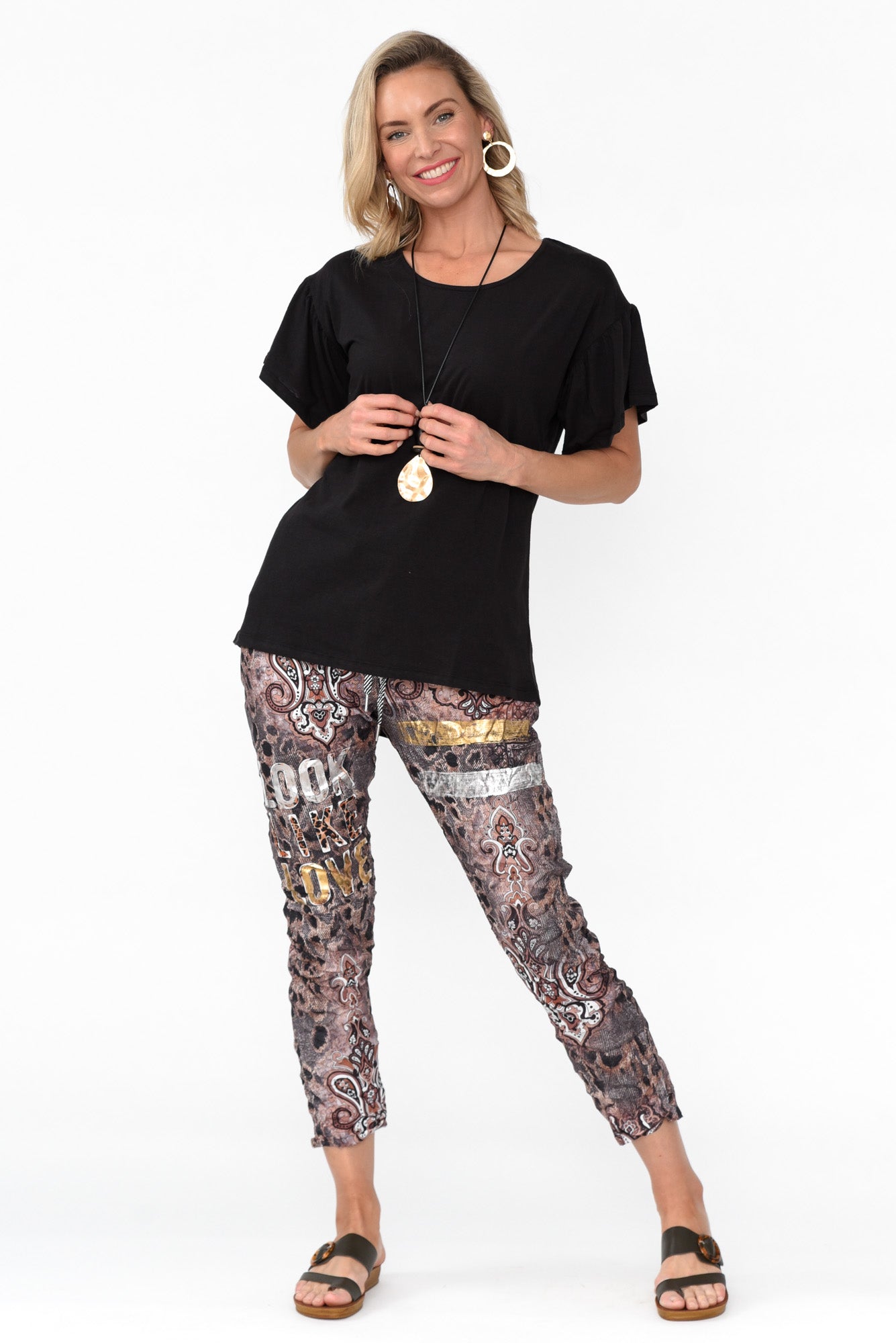 Alessia Black Cotton Blend Frill Top