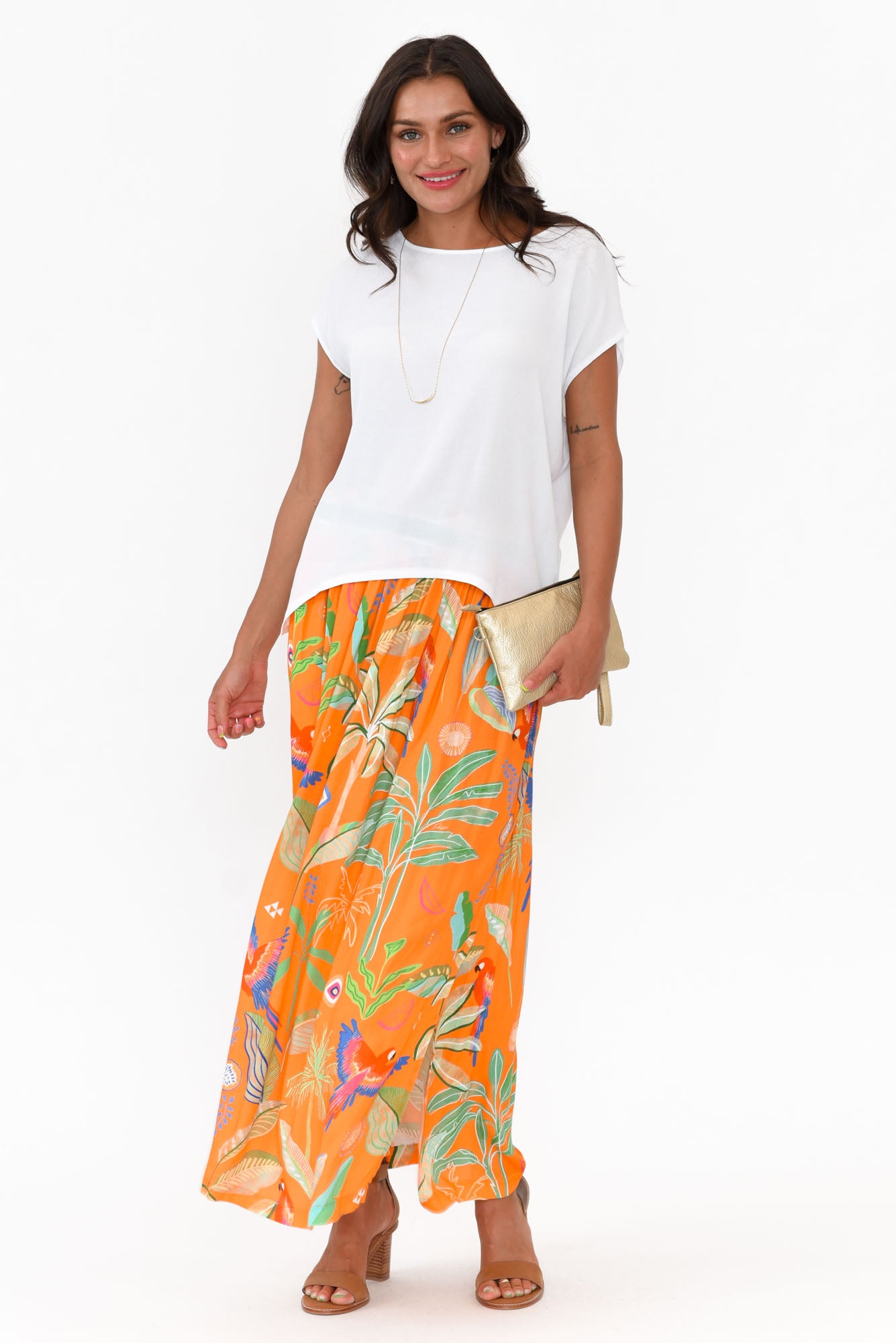Camille Orange Tropical Maxi Skirt