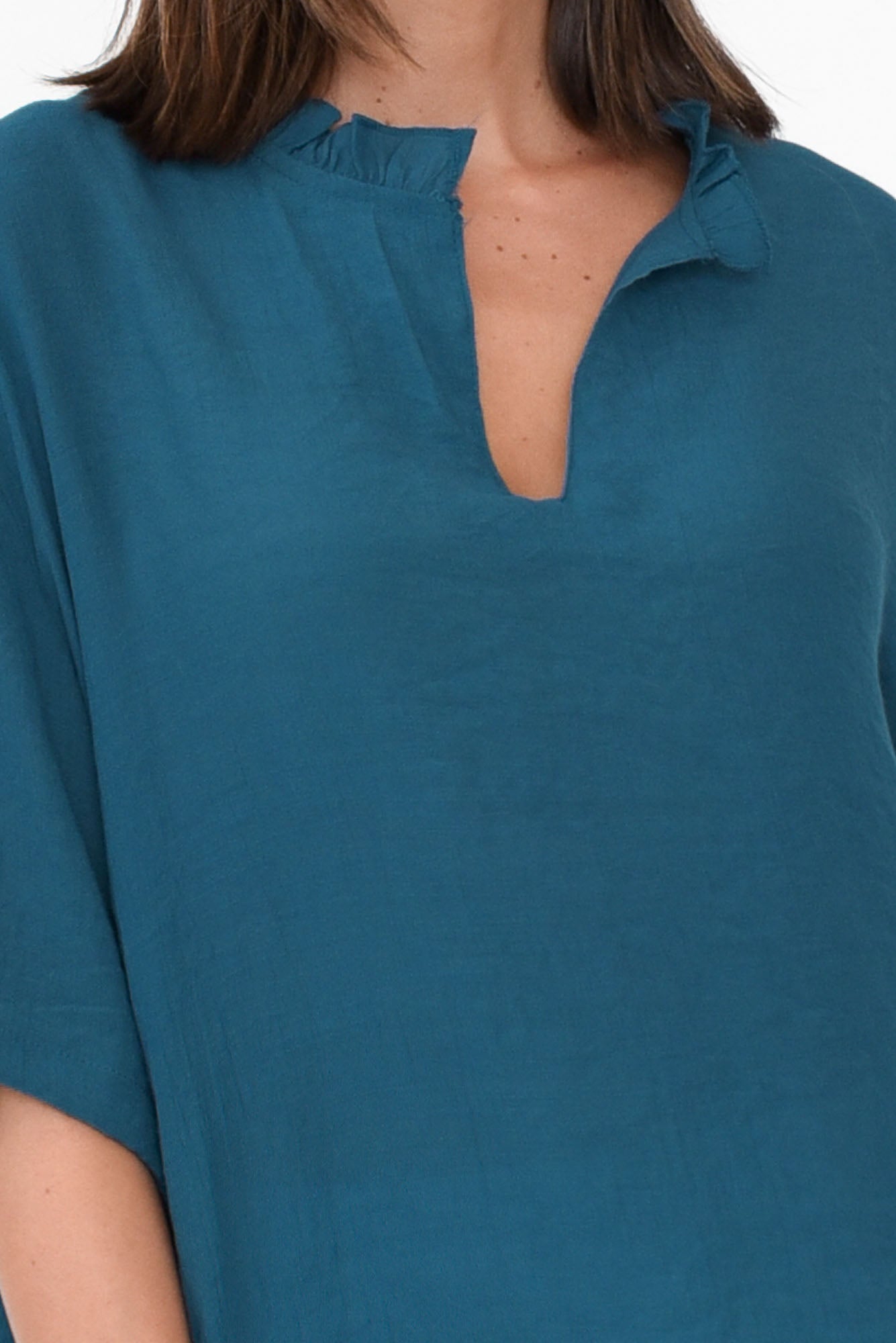 Gideon Teal Cotton Frill Top