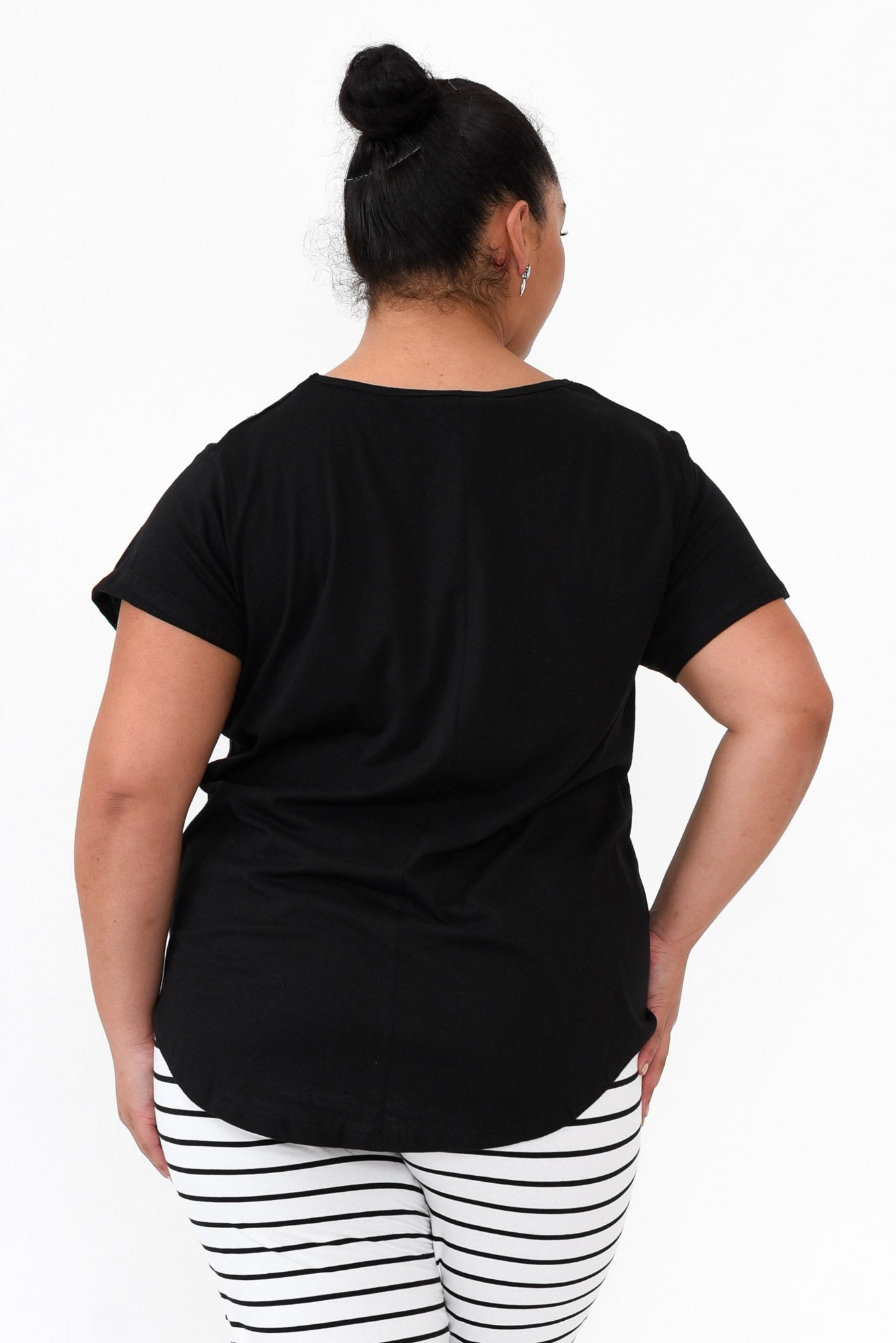 Ava Black Cotton V Neck Tee