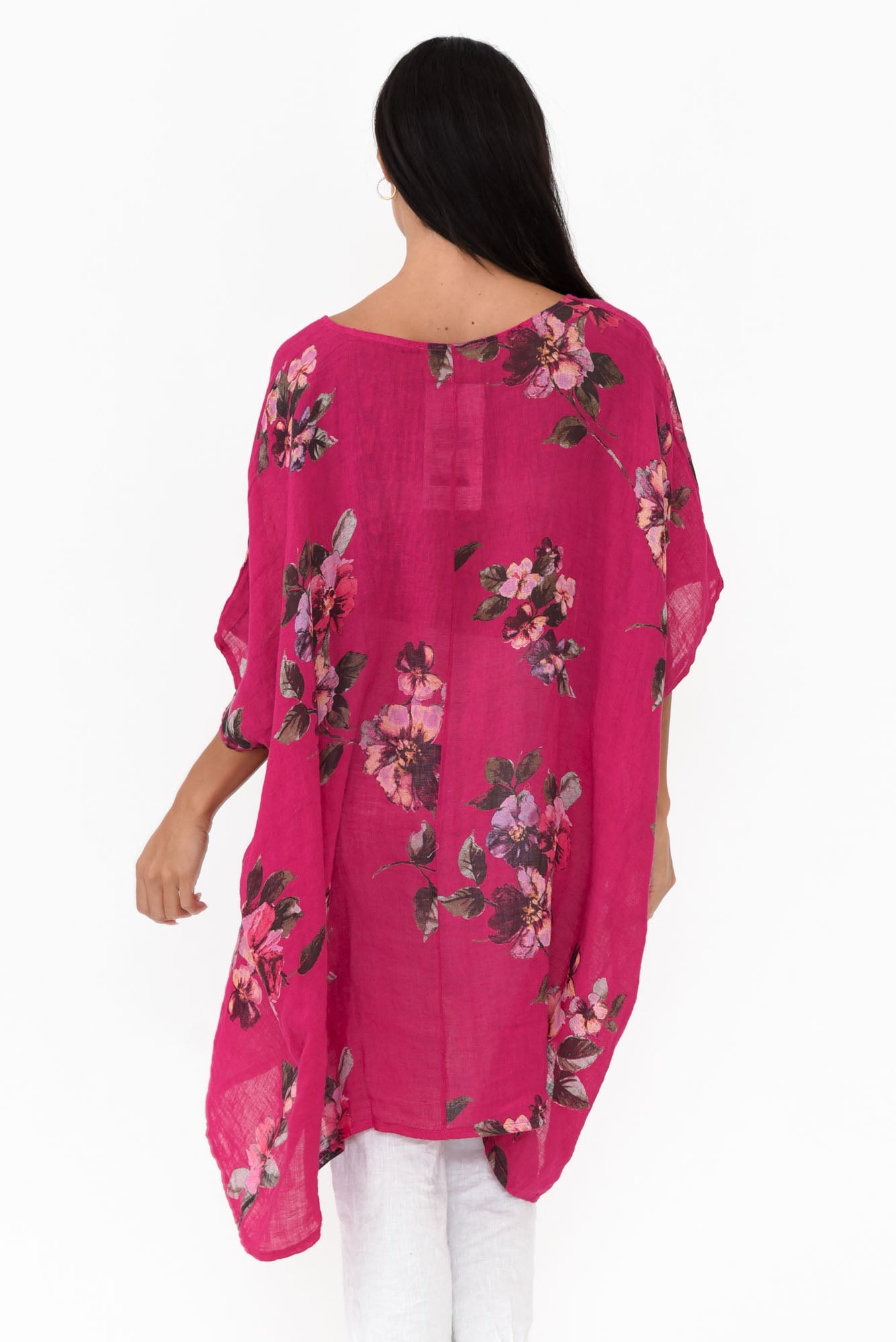 Noemi Hot Pink Floral Linen Kaftan Tunic