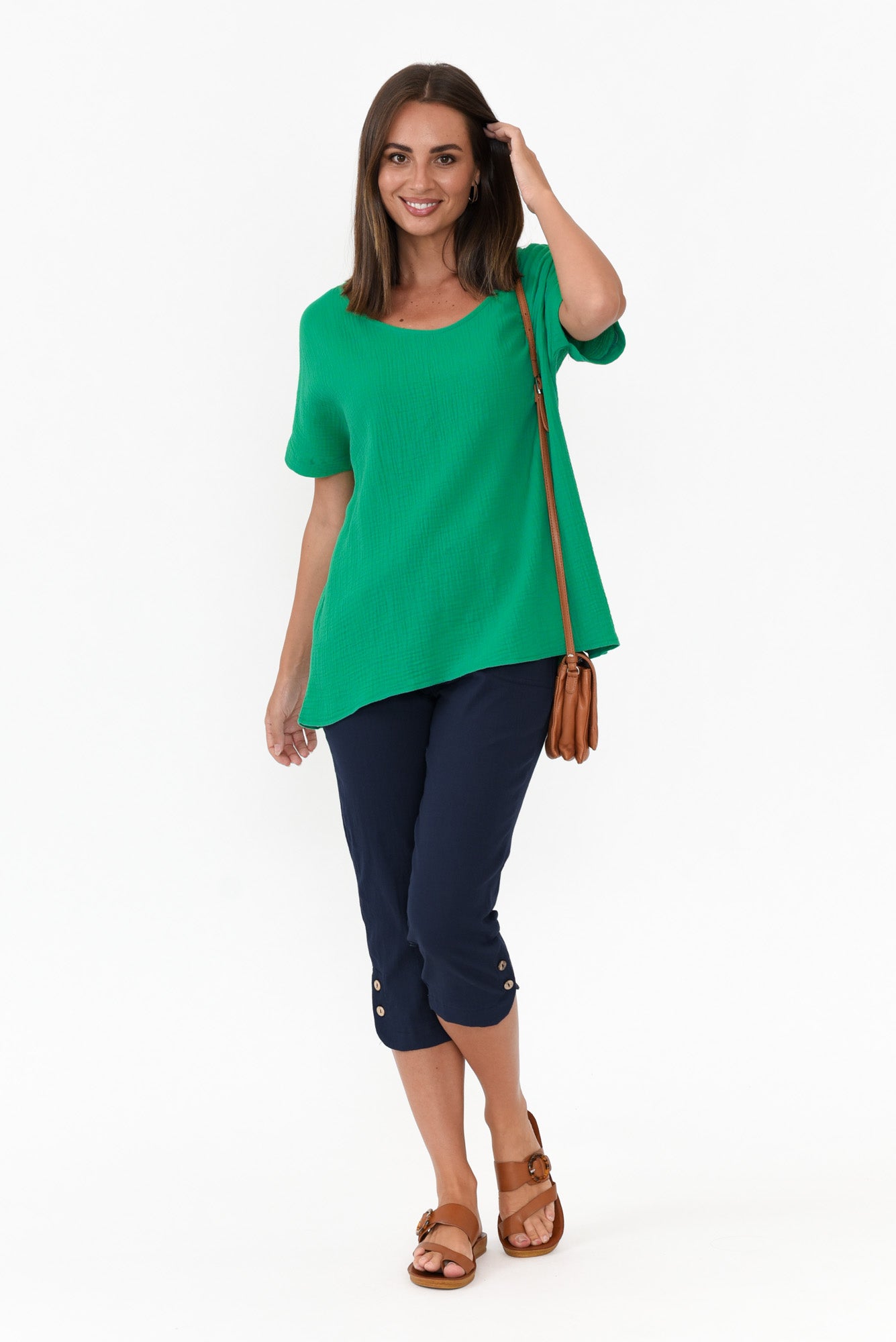 Ferrera Green Crinkle Cotton Top