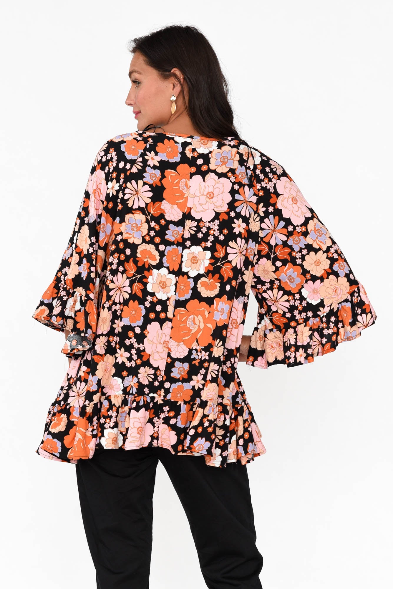 Chase Black Bloom Tassel Ruffle Top