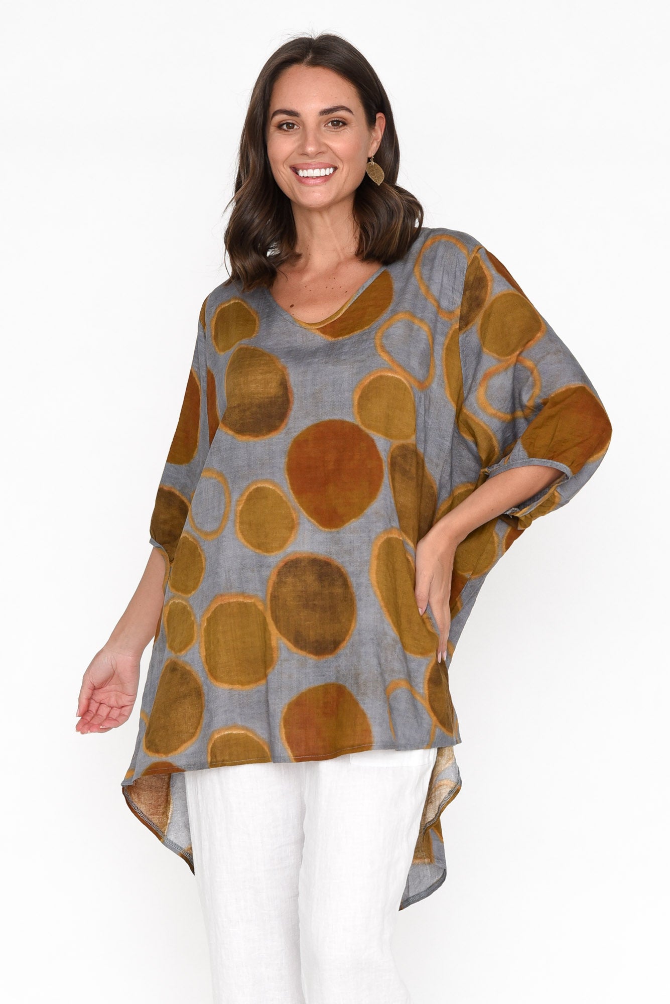 Abra Brown Spot Oversized Top