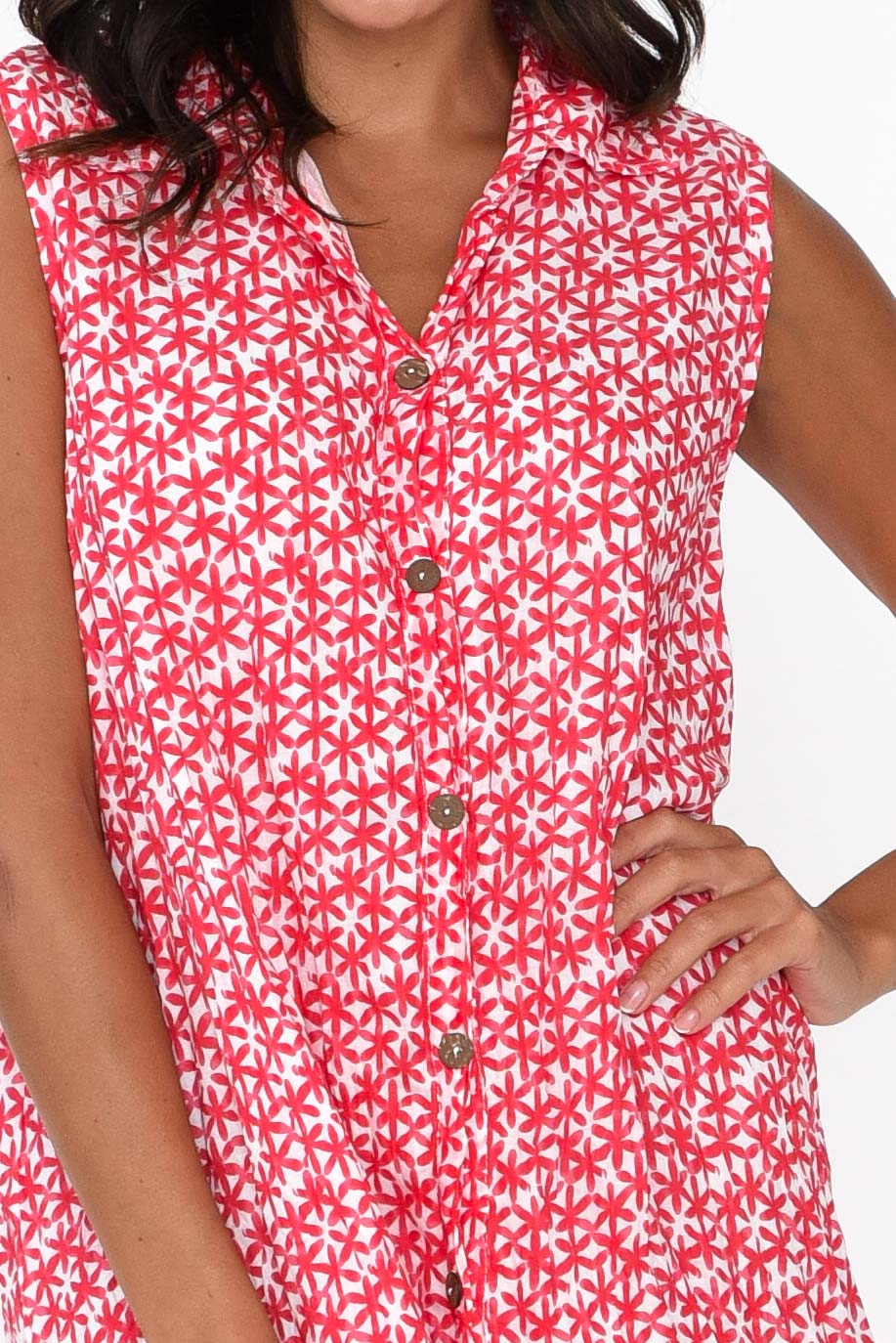 Luca Red Flower Cotton Frill Hem Dress