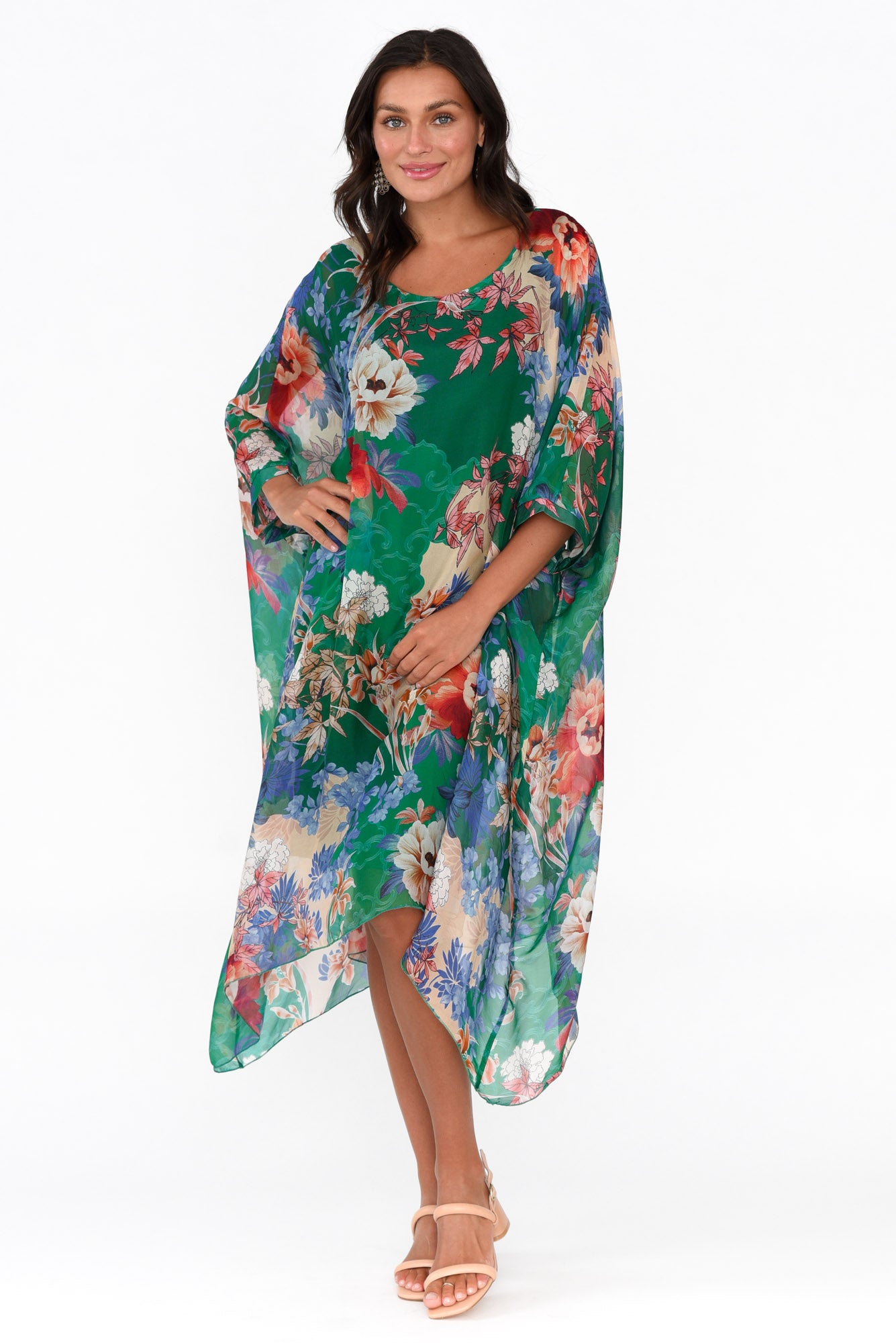 Marybeth Green Floral Silk Kaftan