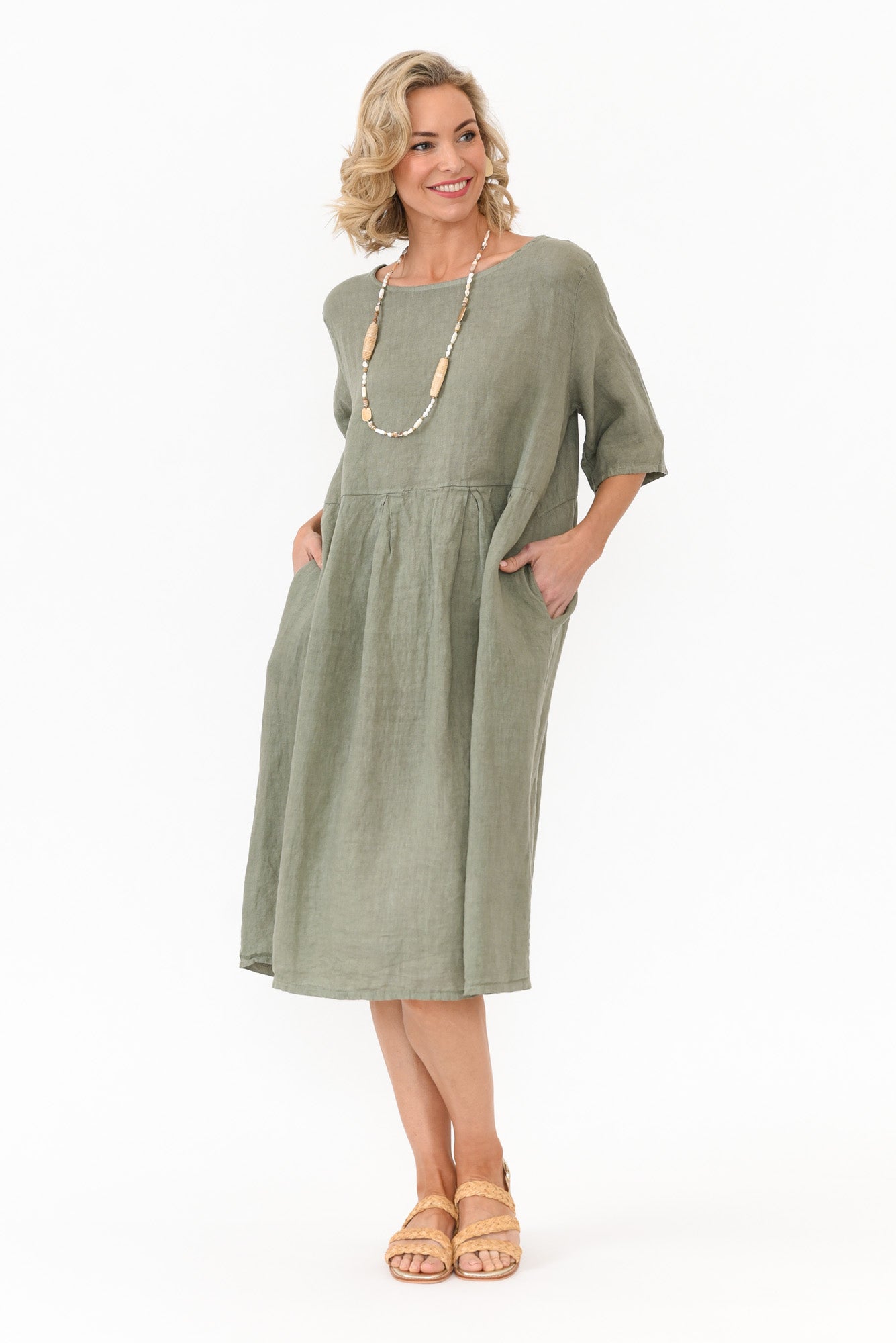 Dexter Khaki Linen Swing Dress