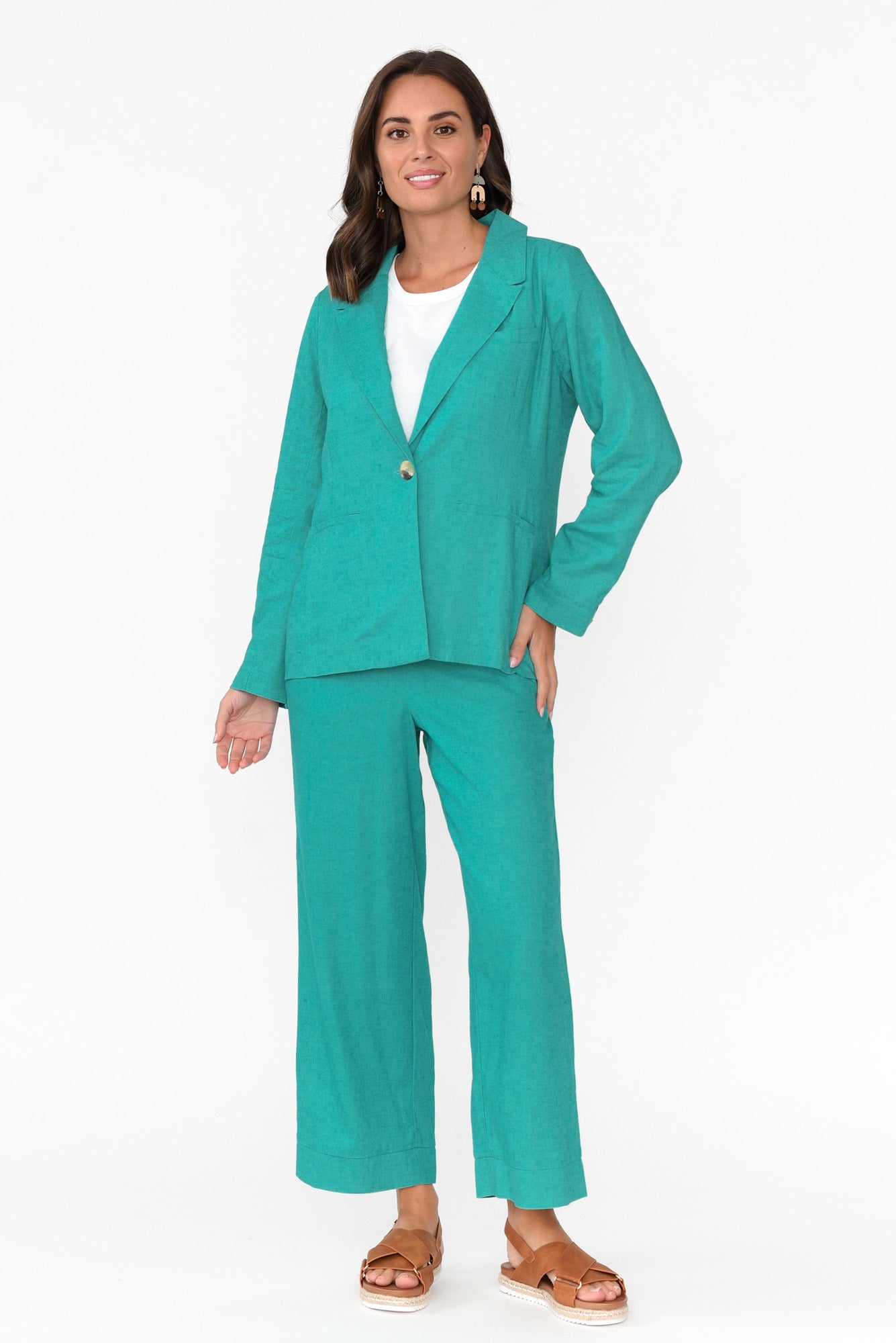 Lisset Teal Linen Blend Blazer