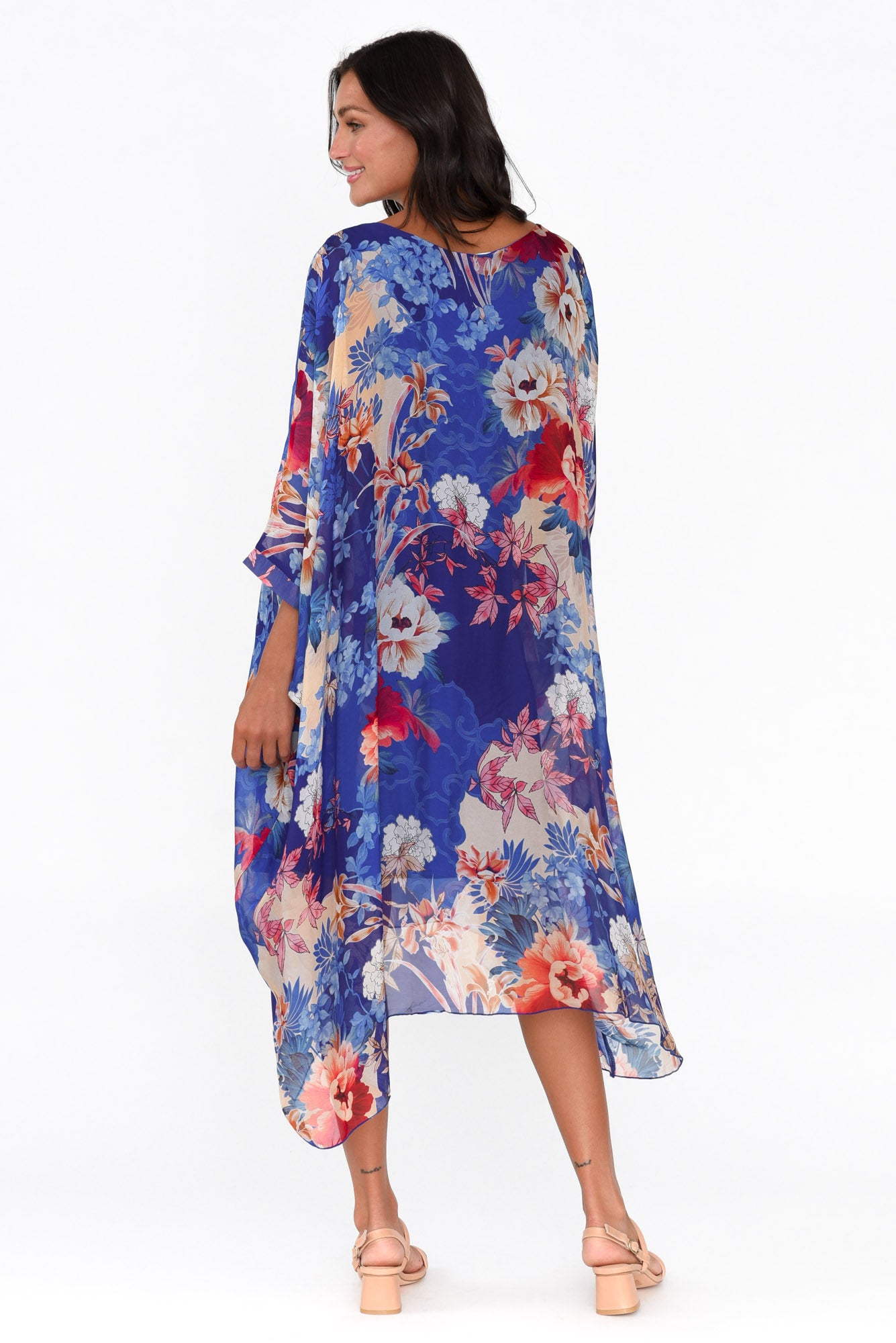 Marybeth Cobalt Floral Silk Kaftan
