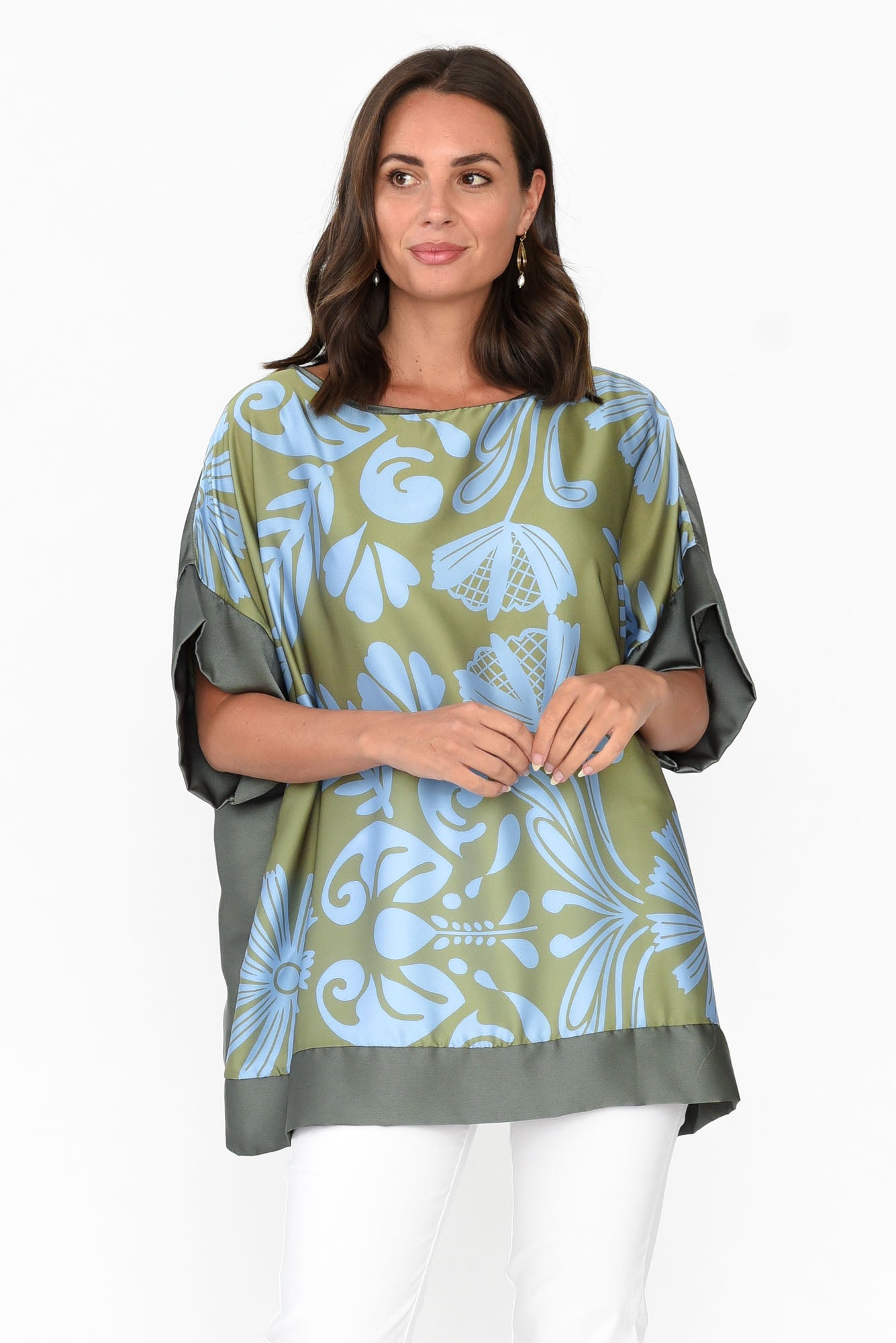 Terni Khaki Floral Gloss Top