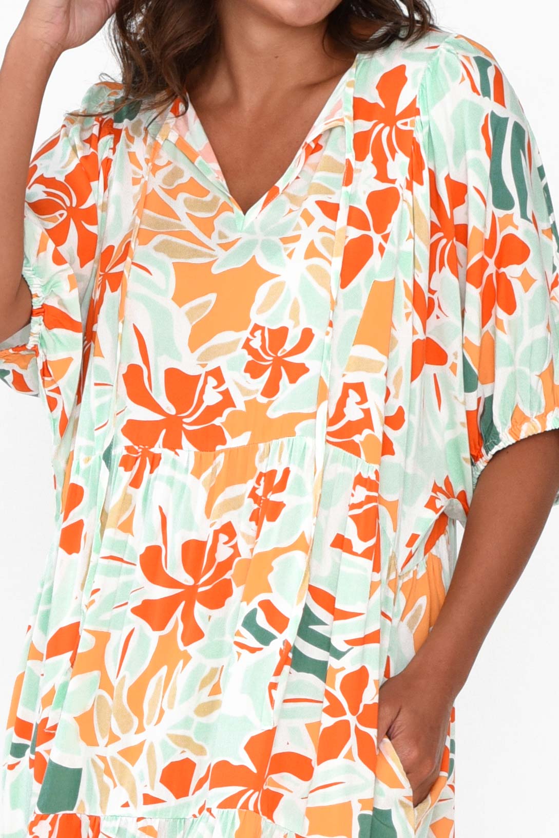 Rima Orange Garden Midi Dress