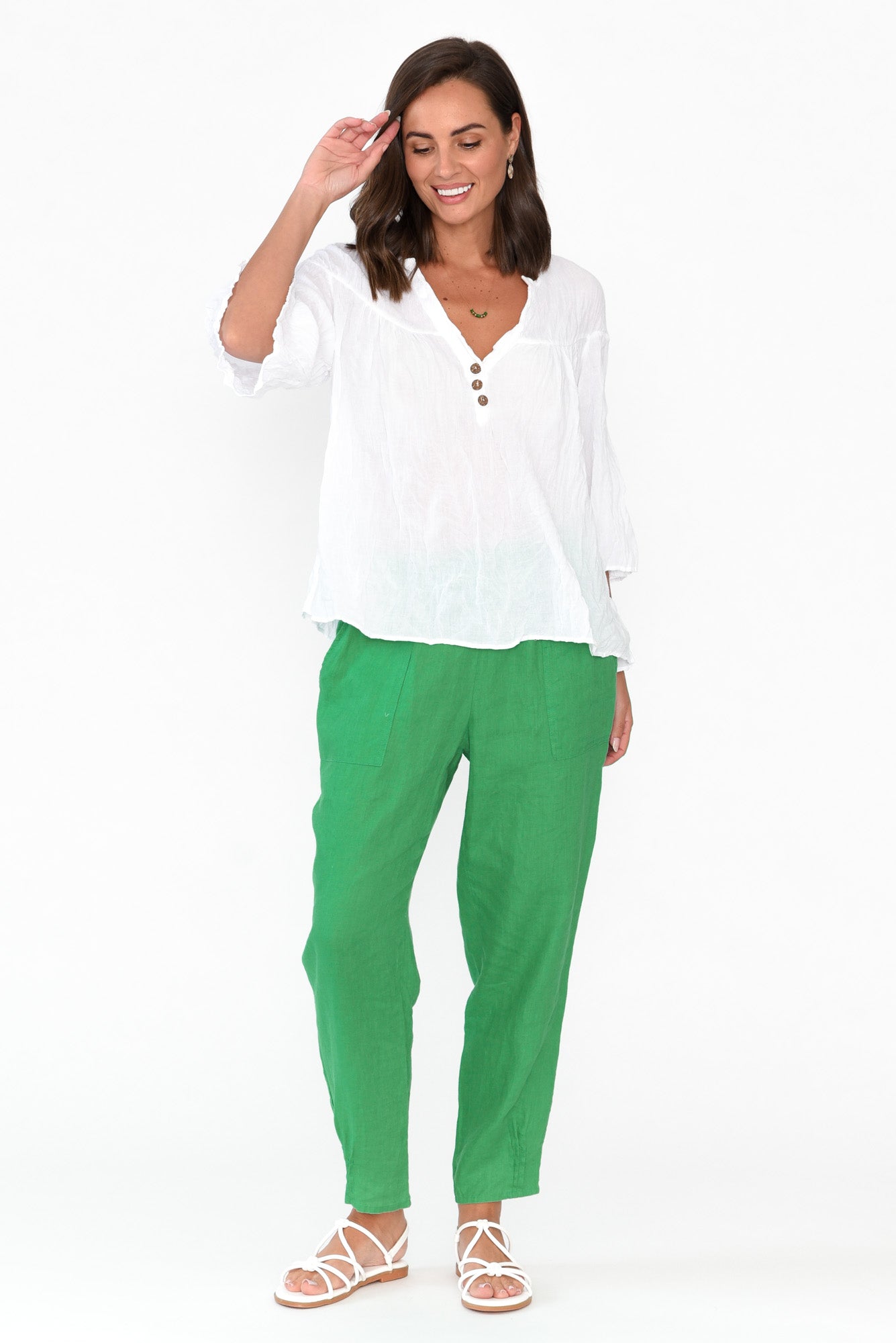Blaise White Cotton Button Top