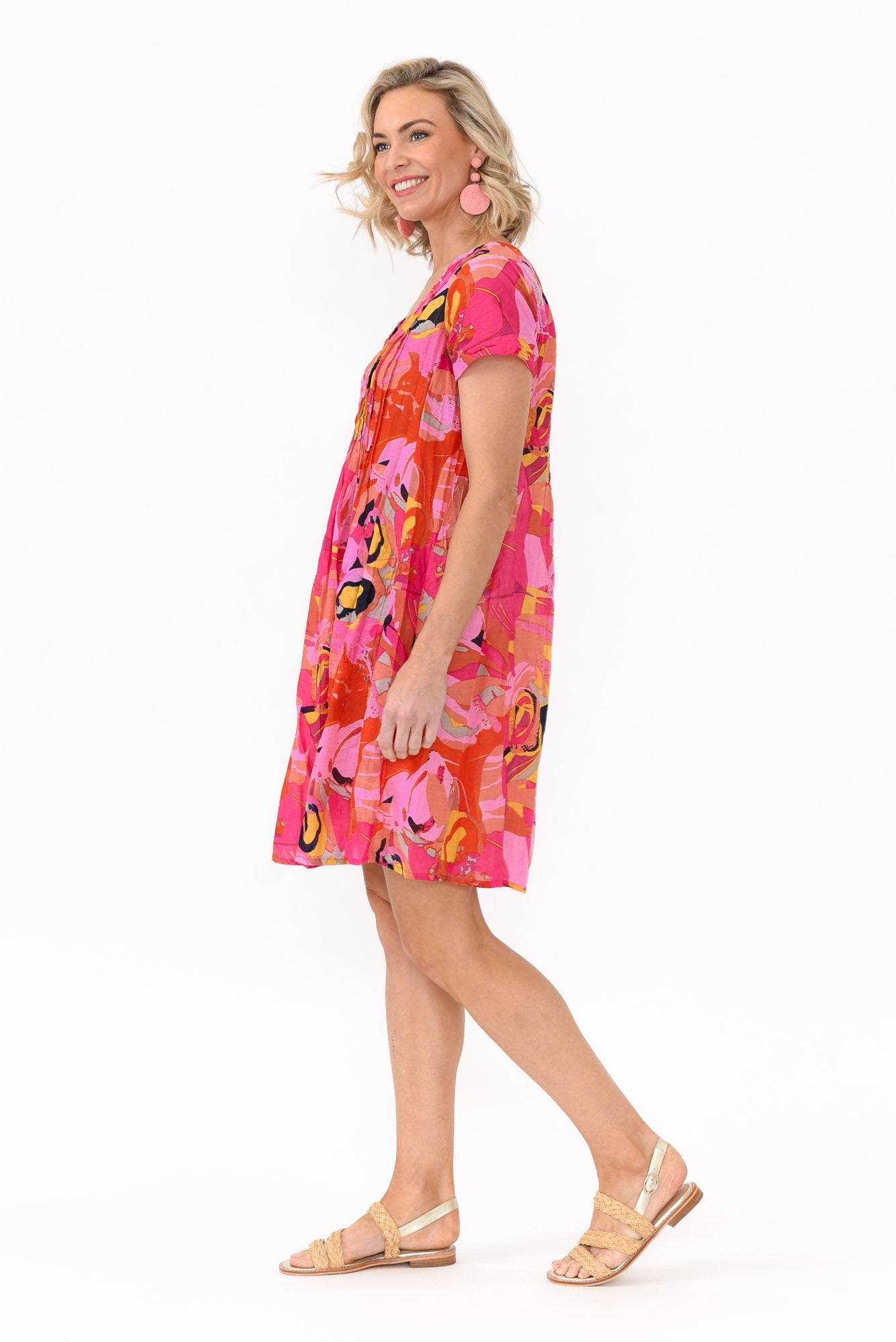Sabina Pink Poppy Crinkle Cotton Dress