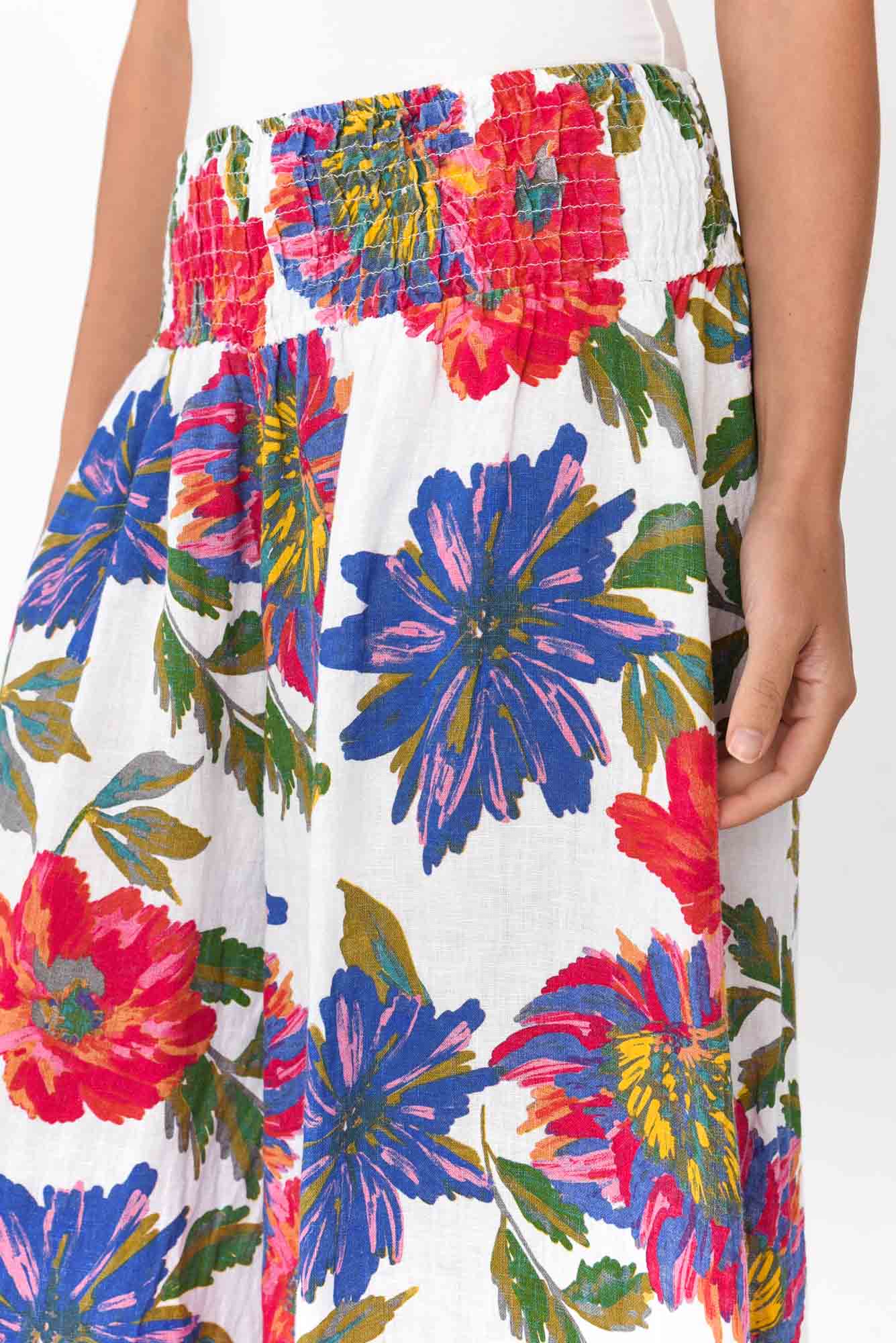 Rumi Red Blossom Wide Leg Linen Pant