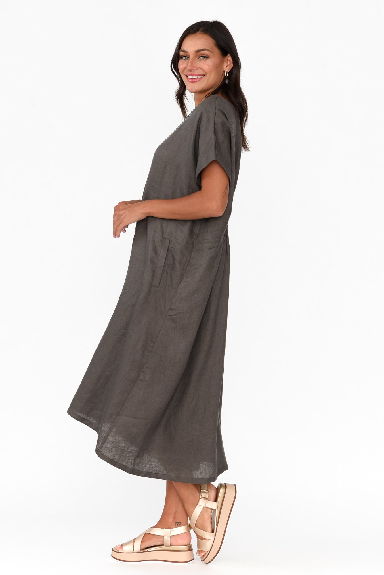 Zeffie Charcoal Linen Pocket Dress