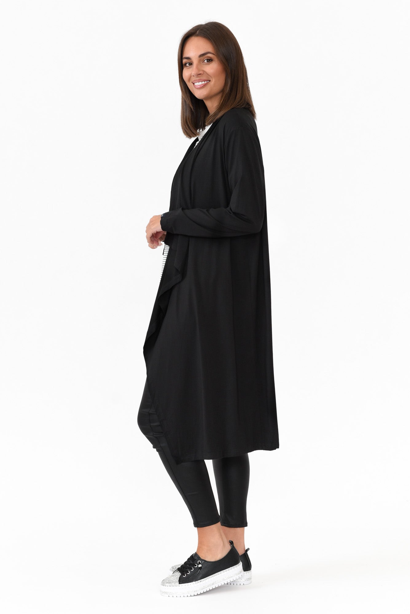 Leanna Black Bamboo Waterfall Cardigan