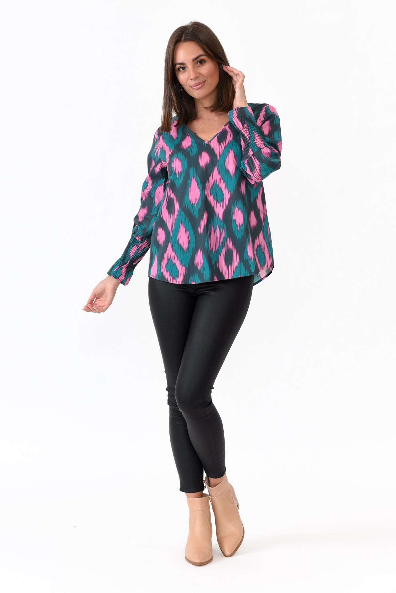 Delores Teal Abstract Cotton Top