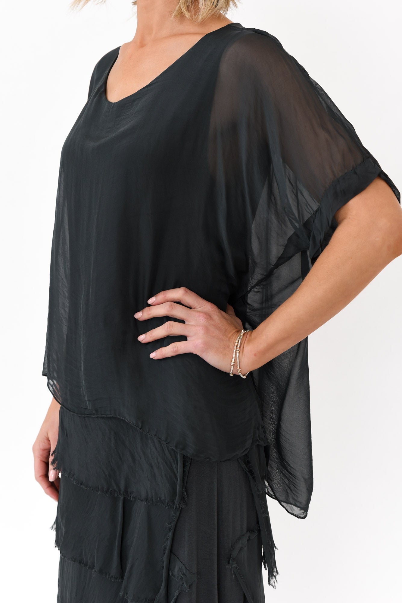 Maryland Charcoal Silk Layer Dress