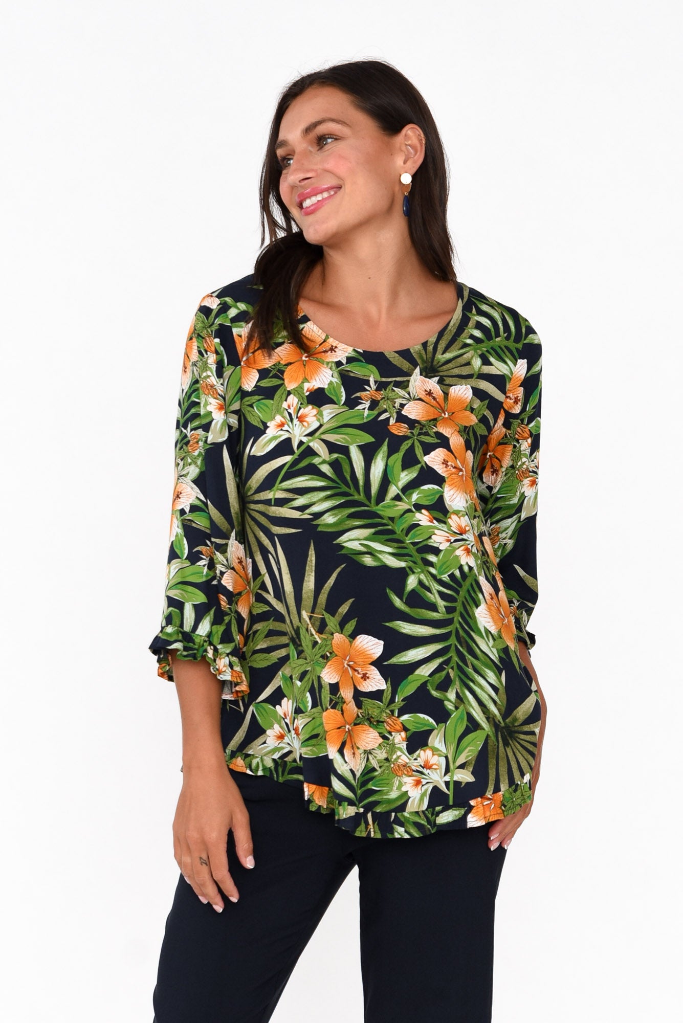 Beacon Green Tropical Ruffle Top