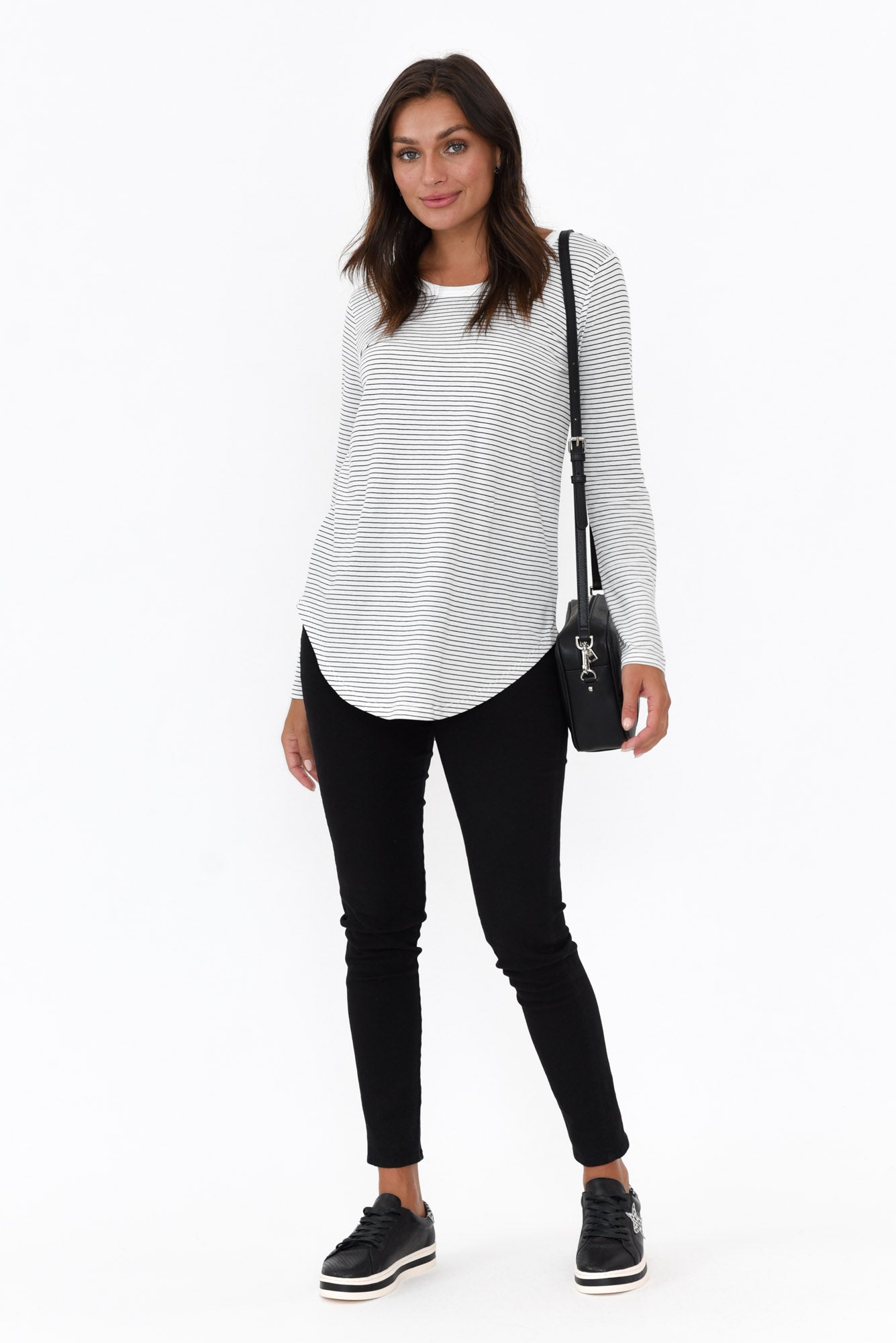 Megan White Stripe Long Sleeve Cotton Top