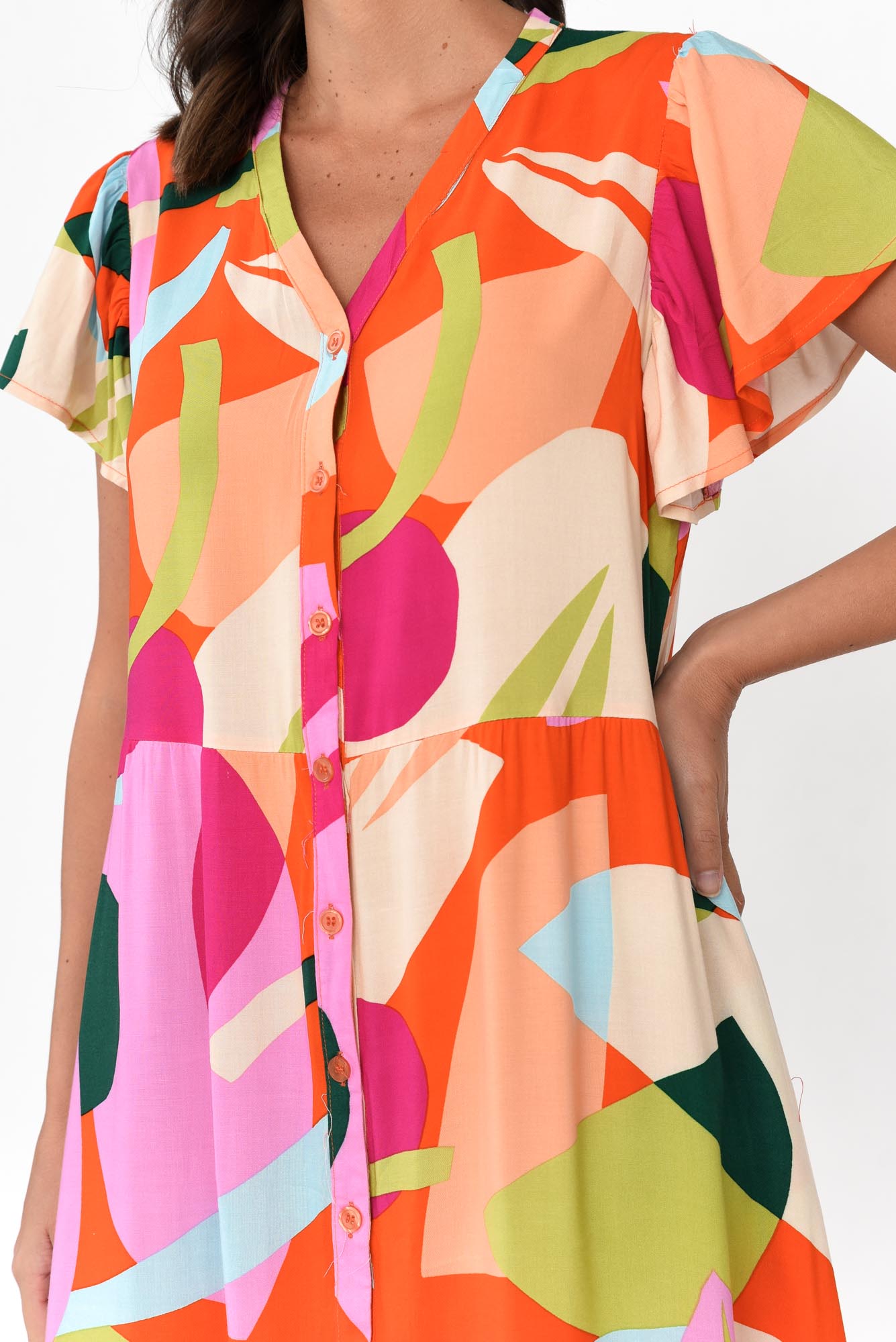 Edna Red Abstract Maxi Shirt Dress