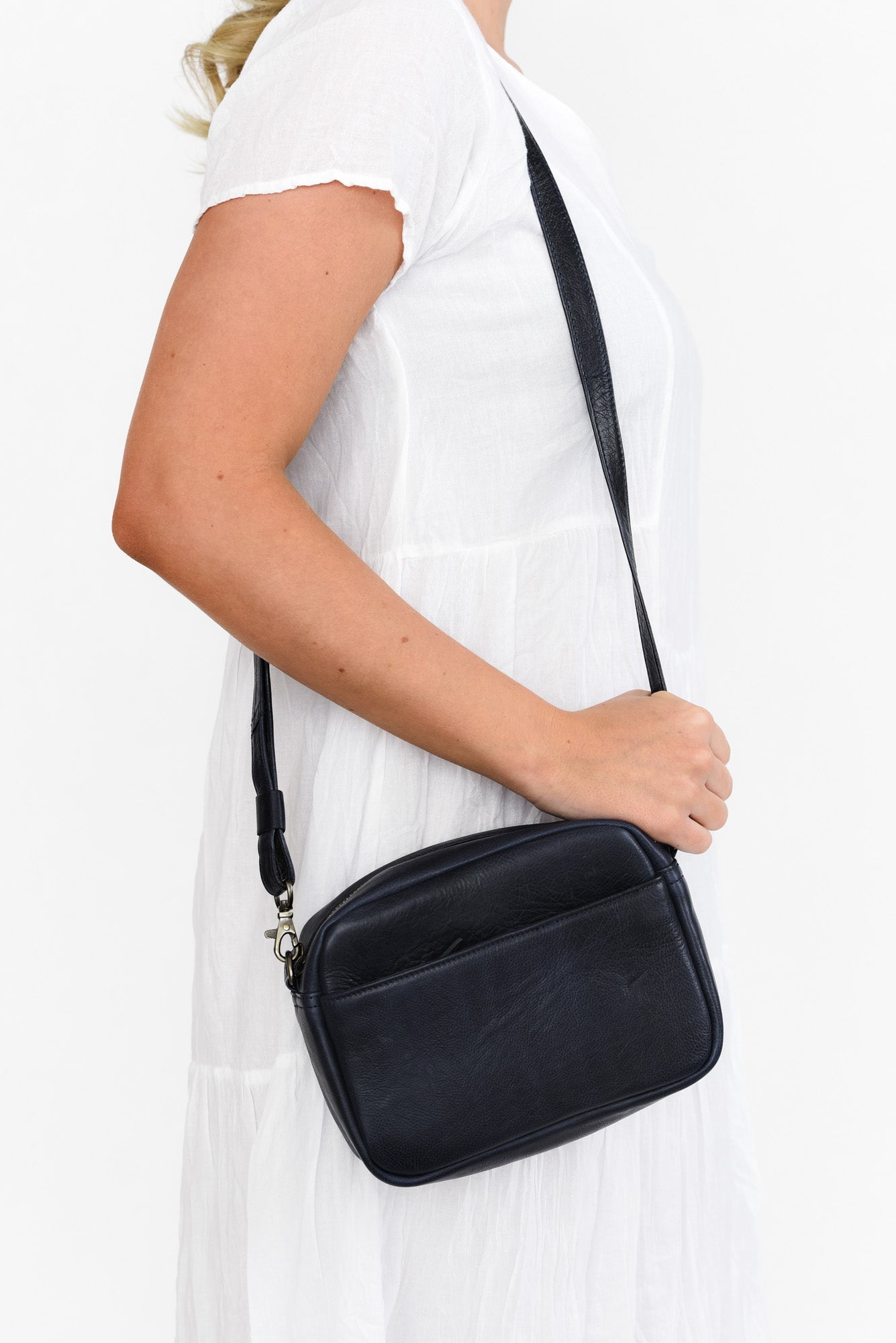 Mallie Navy Leather Crossbody Bag