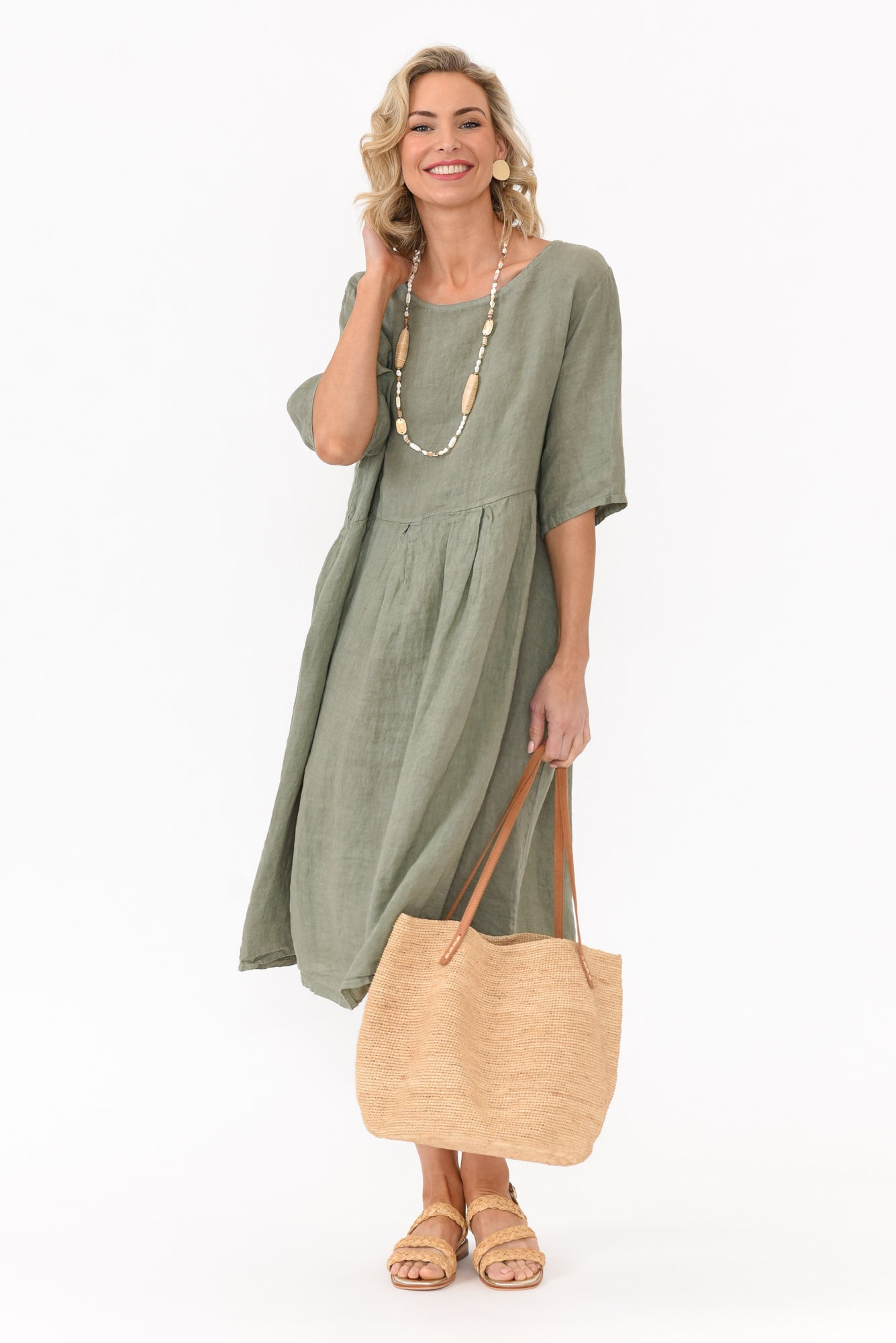 Dexter Khaki Linen Swing Dress