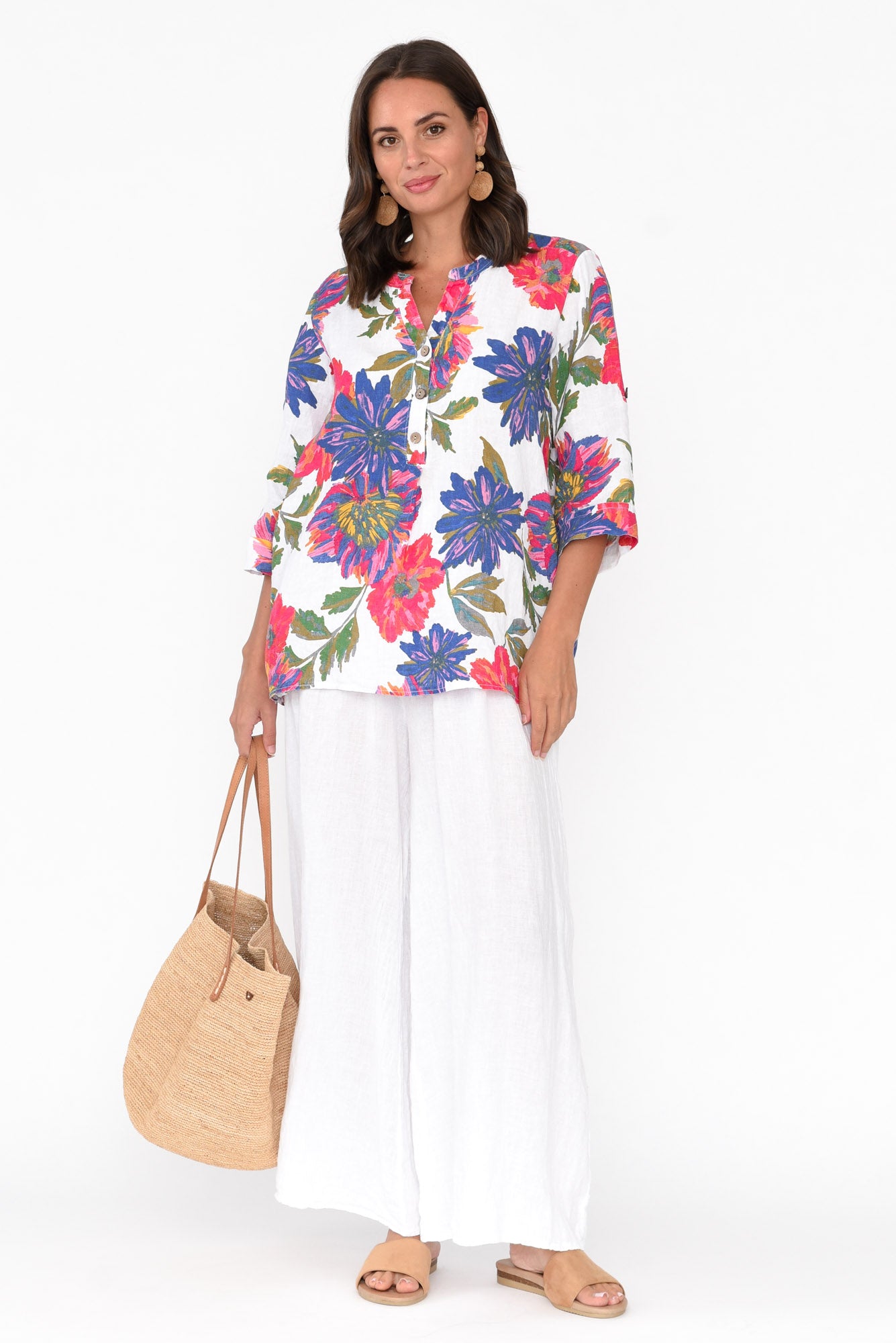 Thora Red Blossom Linen Top