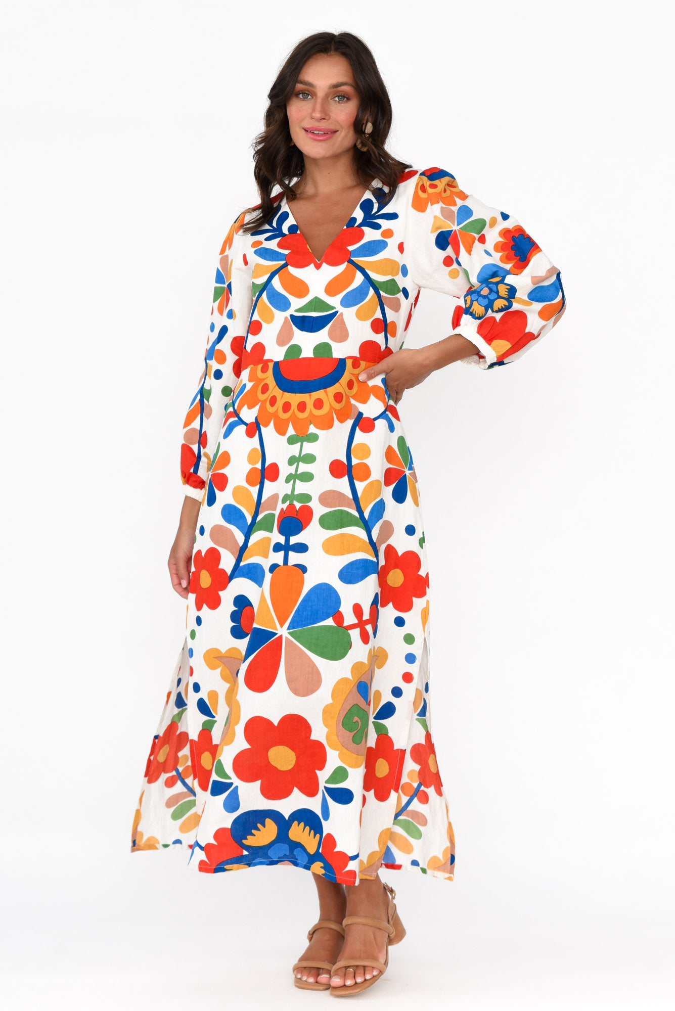 Quinn Fiesta Floral Linen Cotton Dress