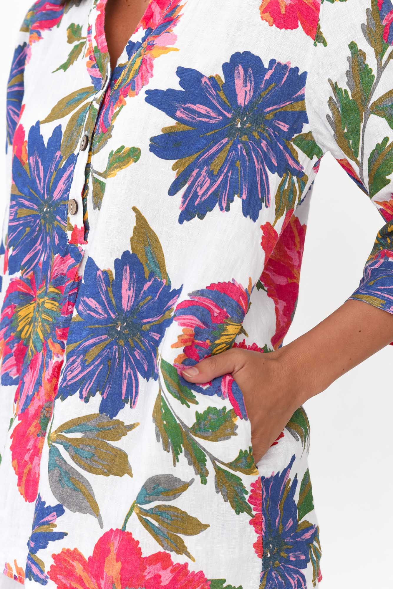 Thora Red Blossom Linen Top
