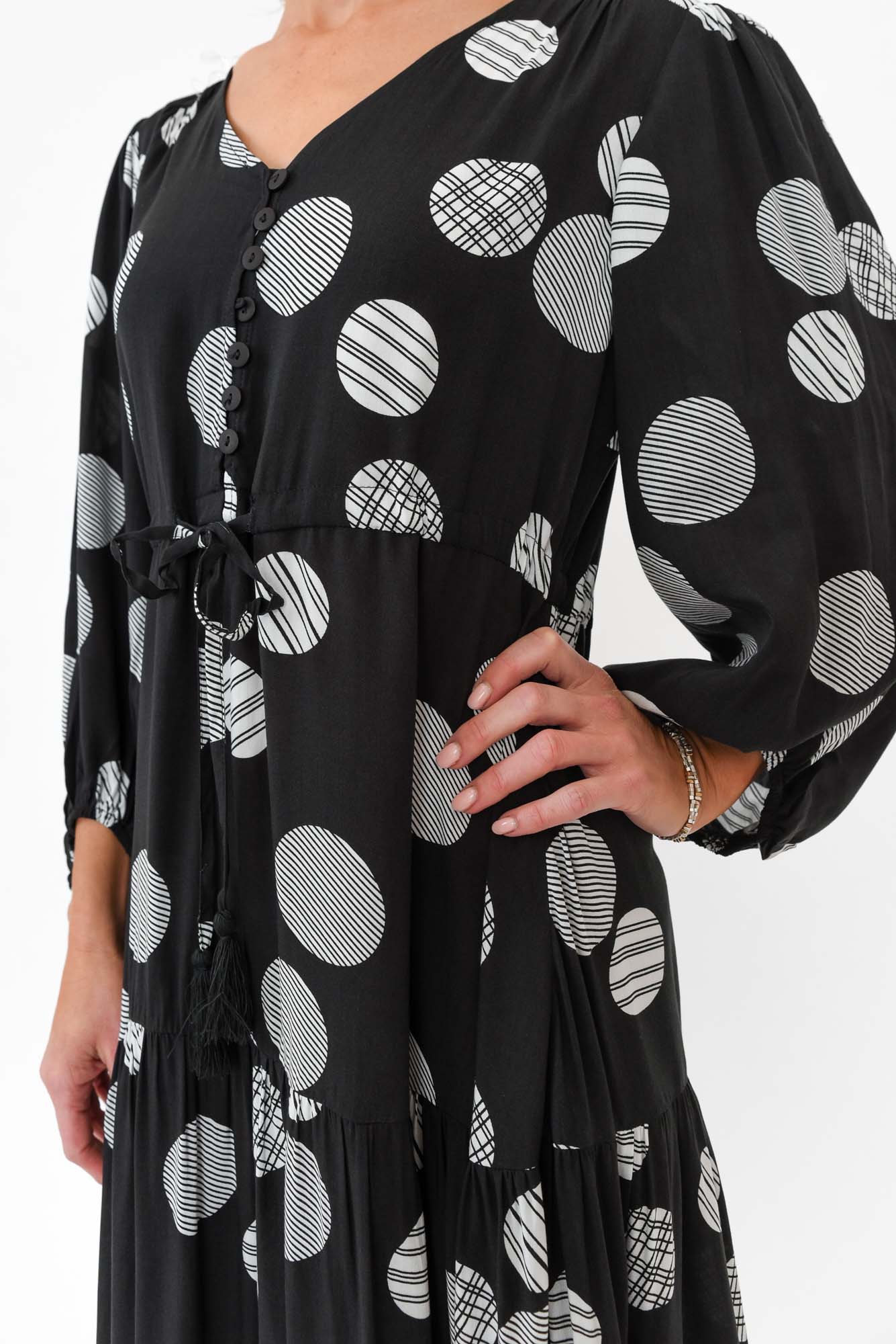 Tierney Black Spot Tassel Tie Dress