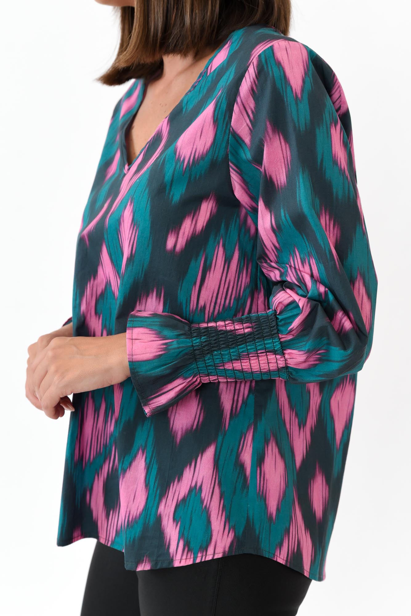Delores Teal Abstract Cotton Top