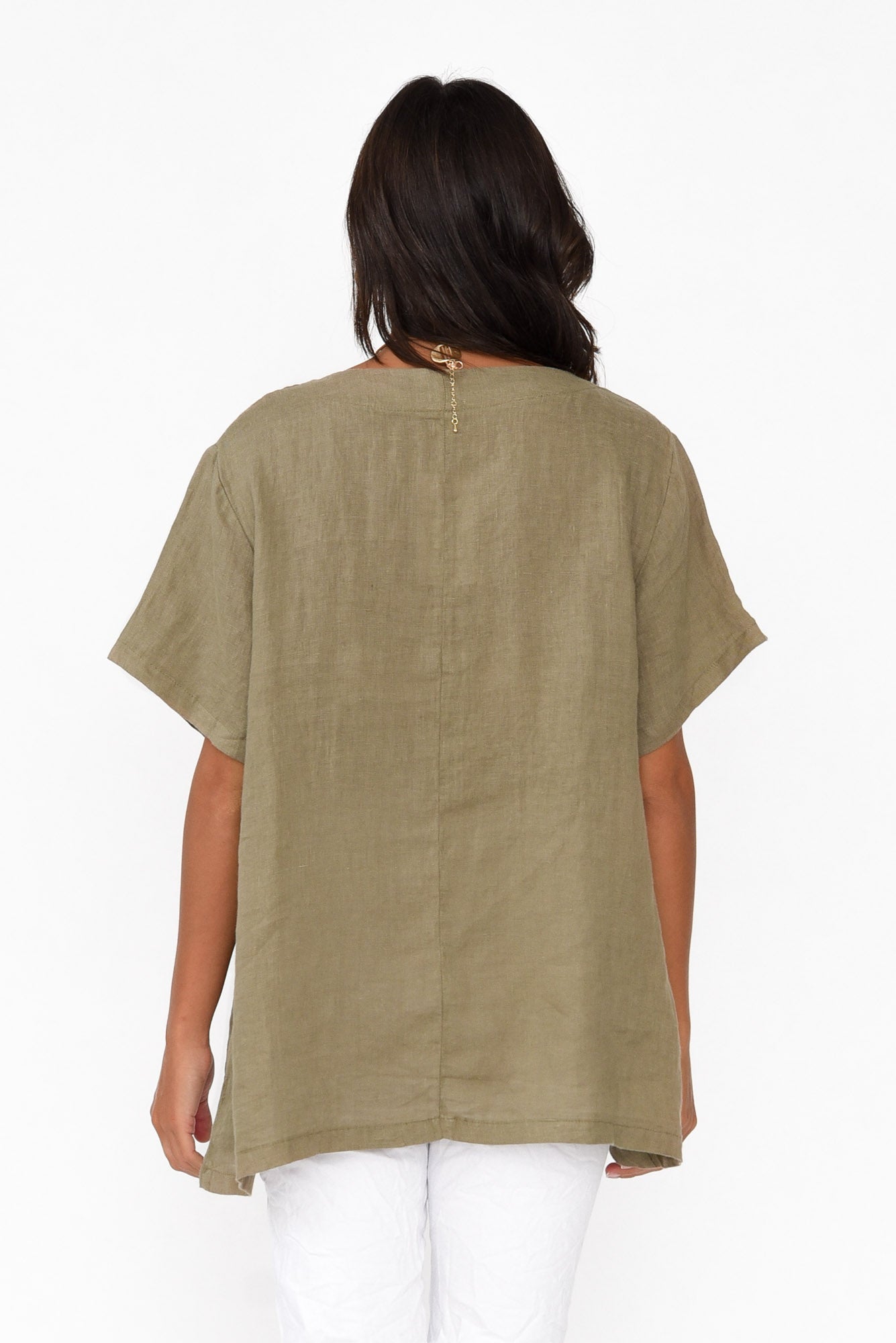 Micah Khaki Linen Scoop Neck Top