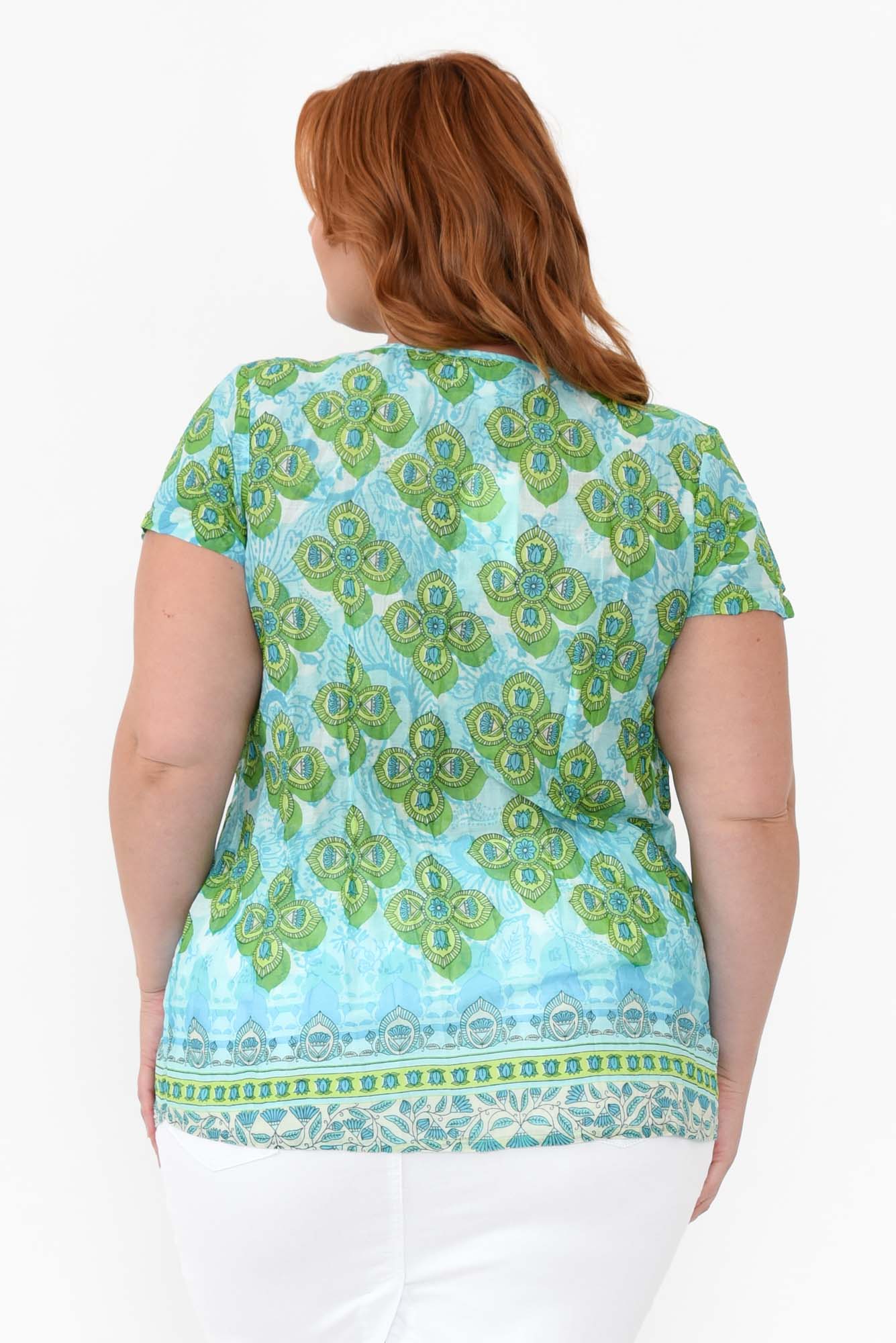 Fia Green Geo Cotton Top