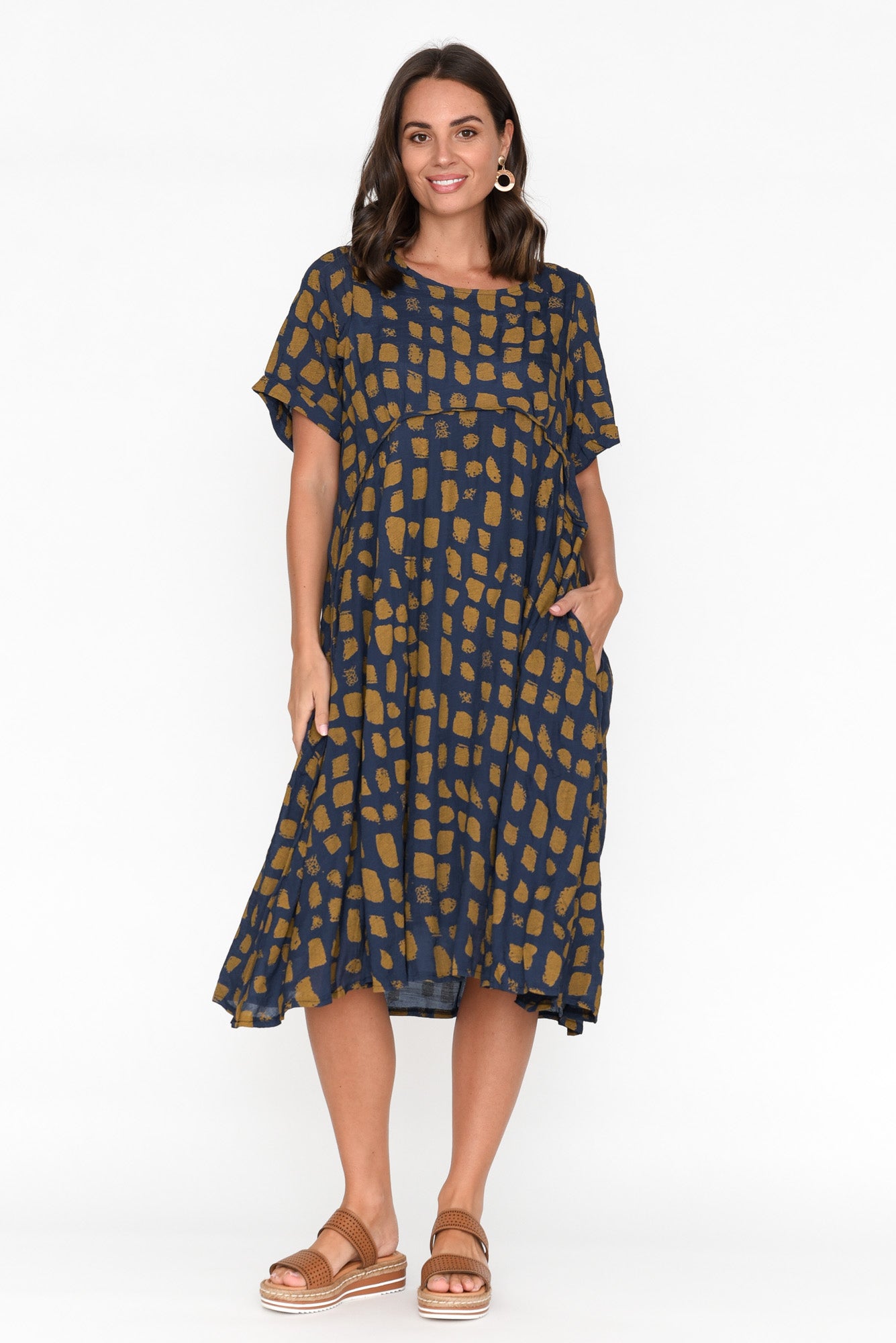 Vanya Navy Abstract Cotton Blend Dress