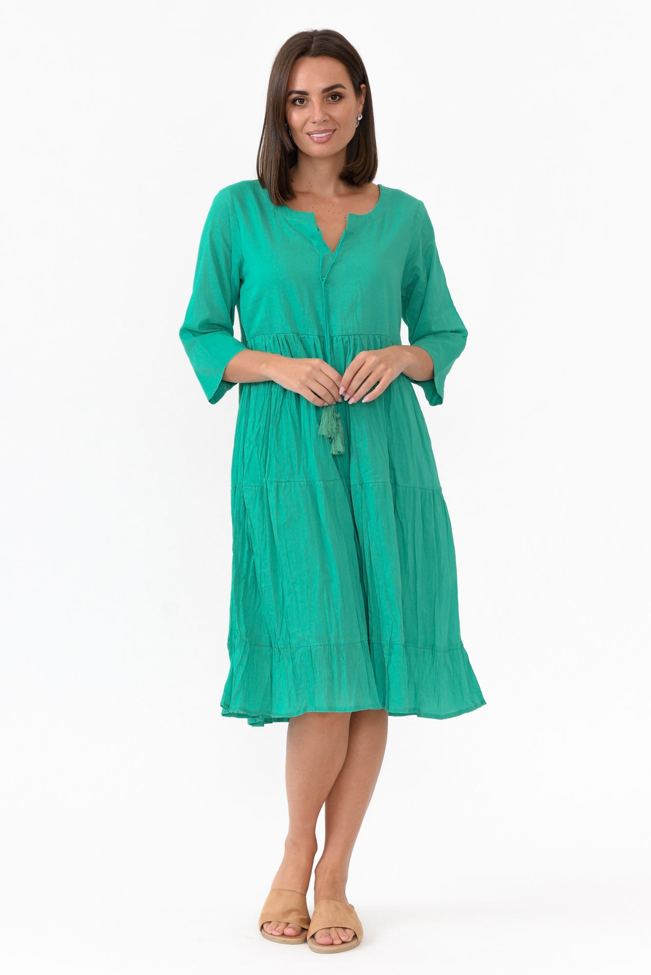 Milana Emerald Crinkle Cotton Dress