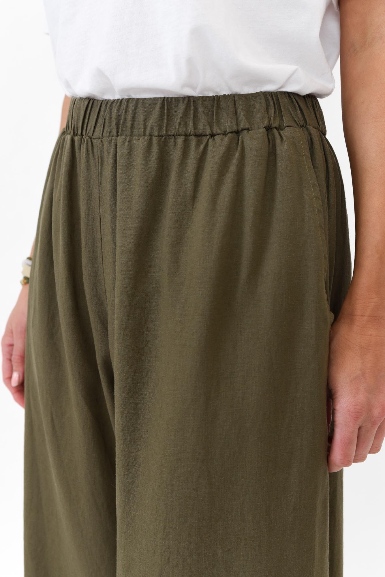 Colleen Khaki Linen Wide Leg Pant