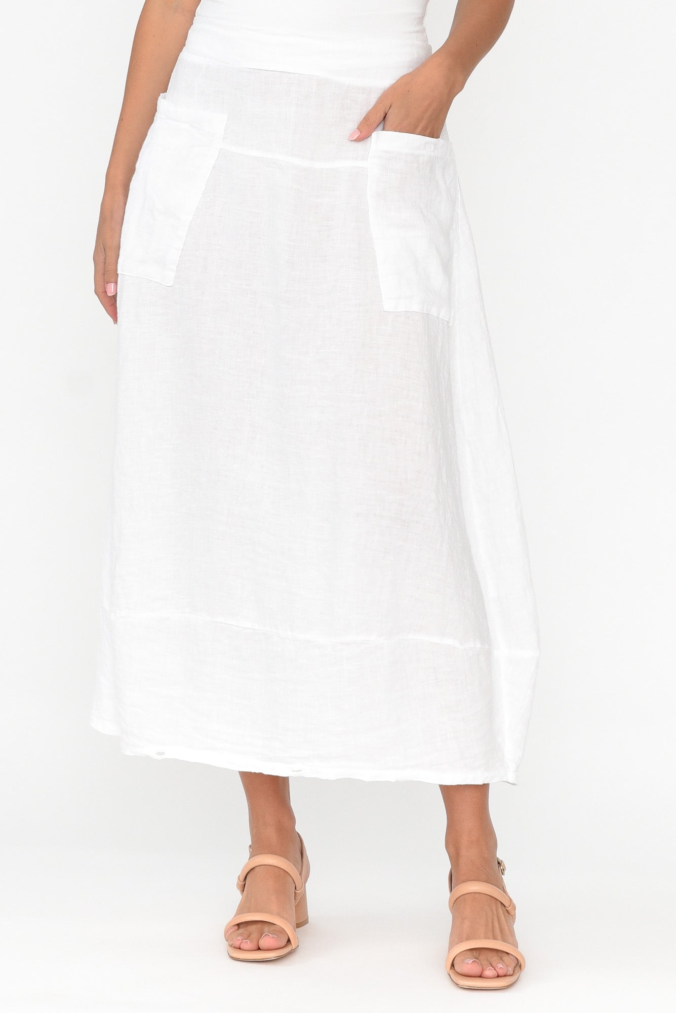 Lisette White Linen Pocket Skirt