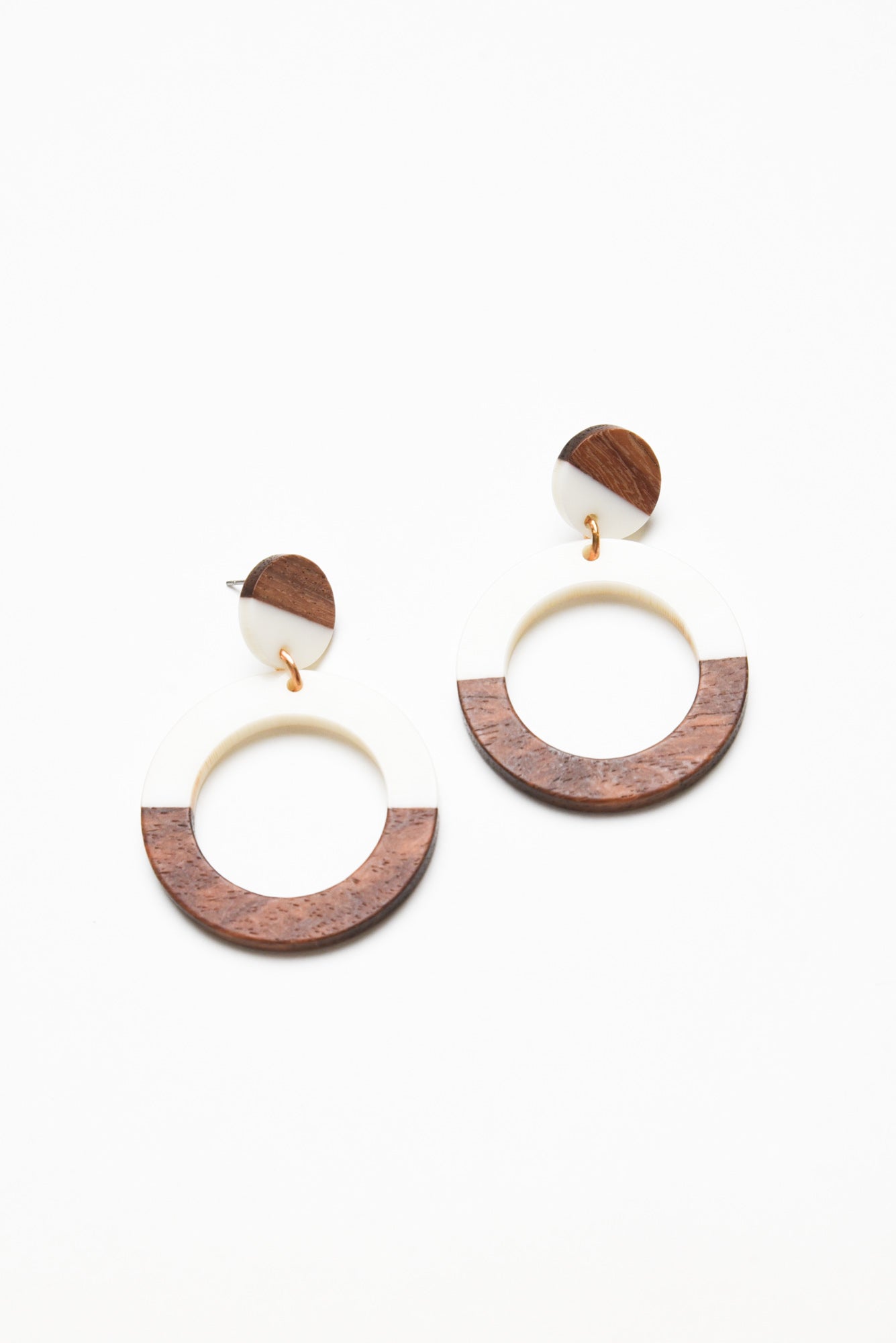 Nanelle White Wood Hoop Earring