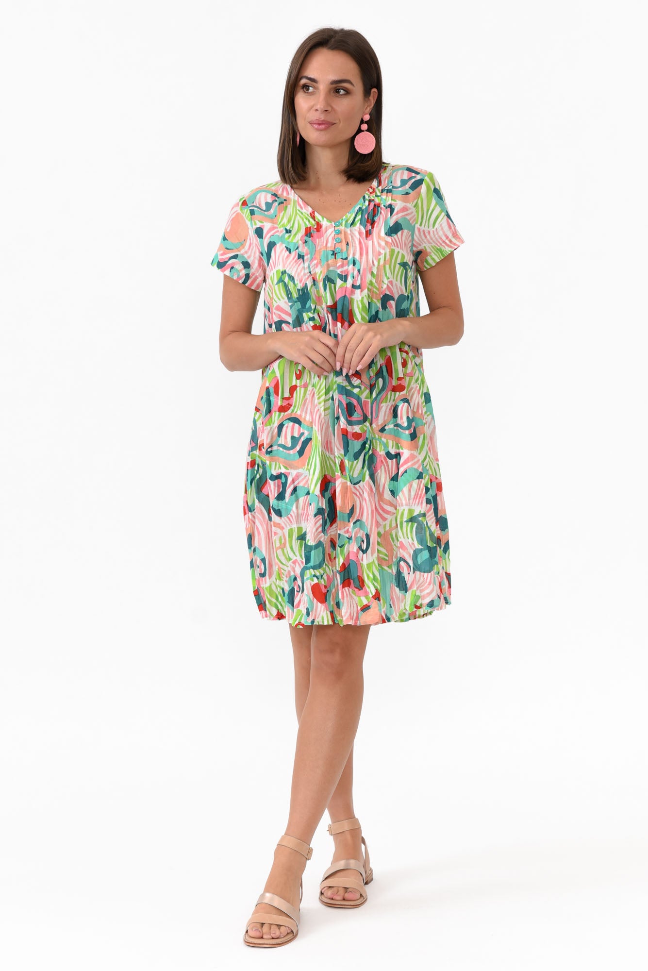 Sabina Red Swirl Crinkle Cotton Dress