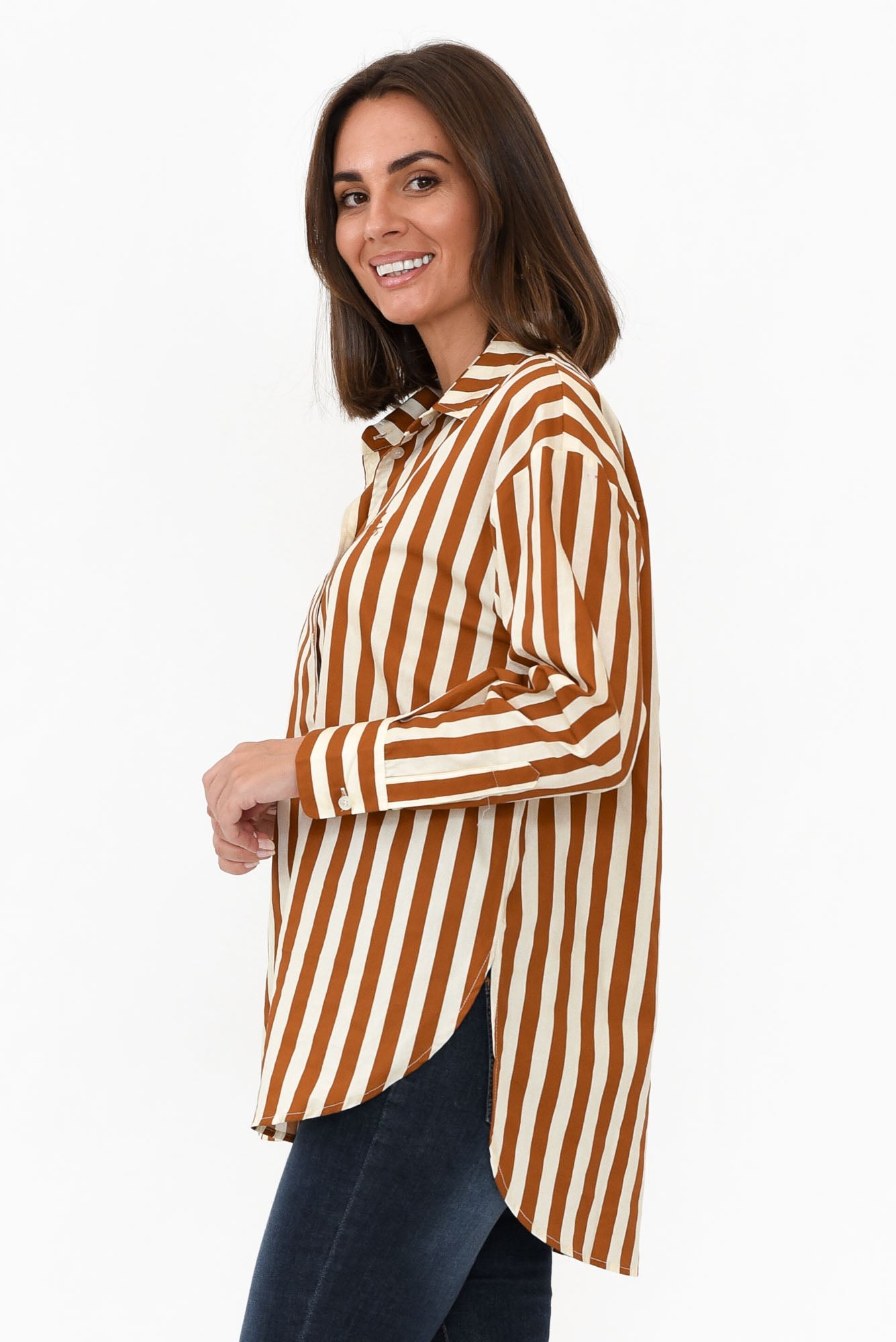 Presley Rust Stripe Cotton Poplin Shirt