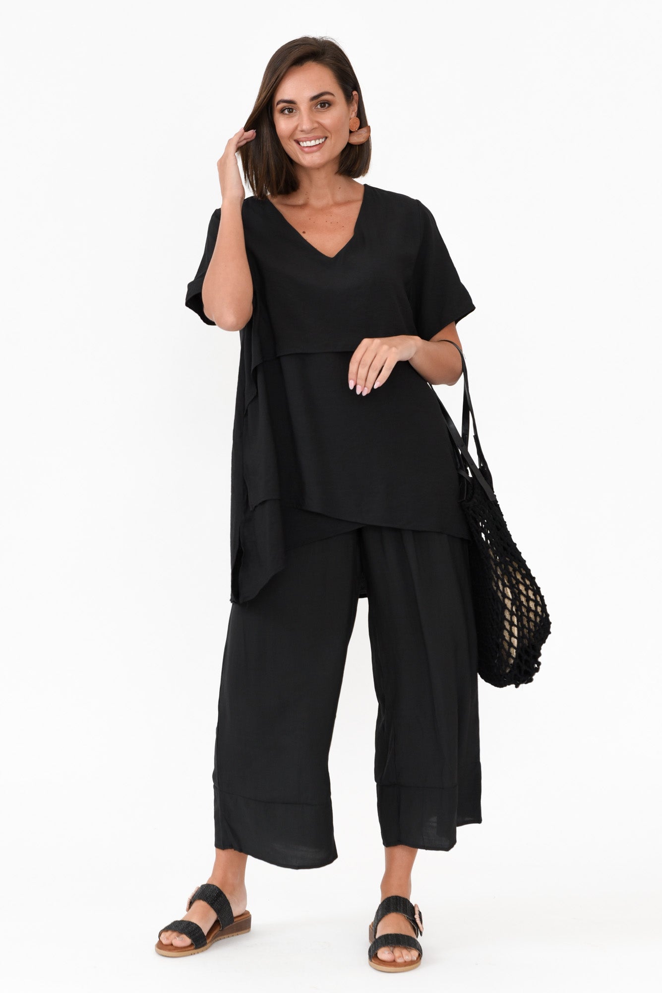 Shoshana Black Cotton Layered Top