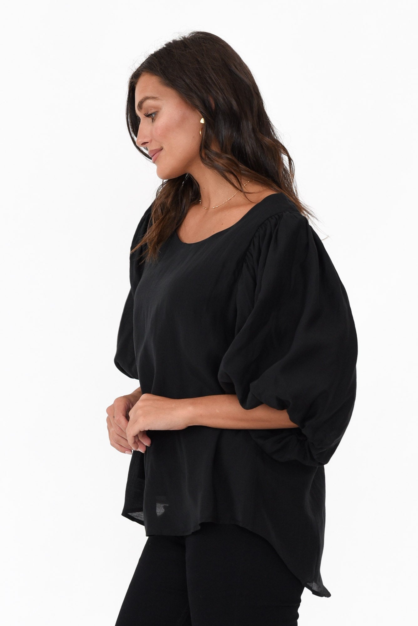 Gallagher Black Cotton Puff Sleeve Top