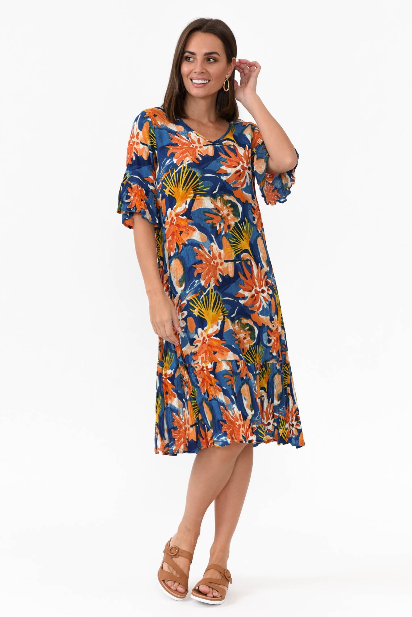 Calla Orange Garden Crinkle Dress