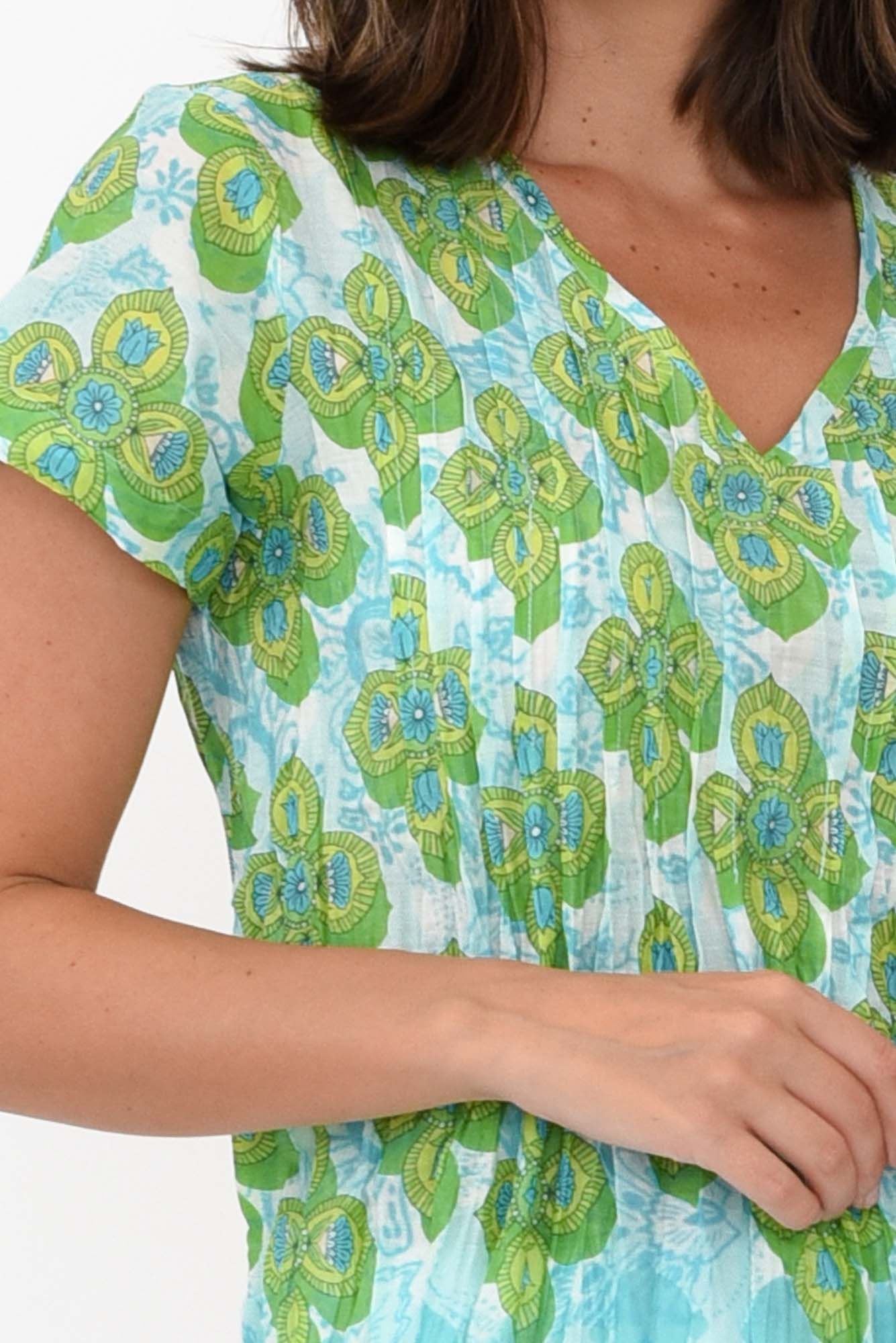 Fia Green Geo Cotton Top