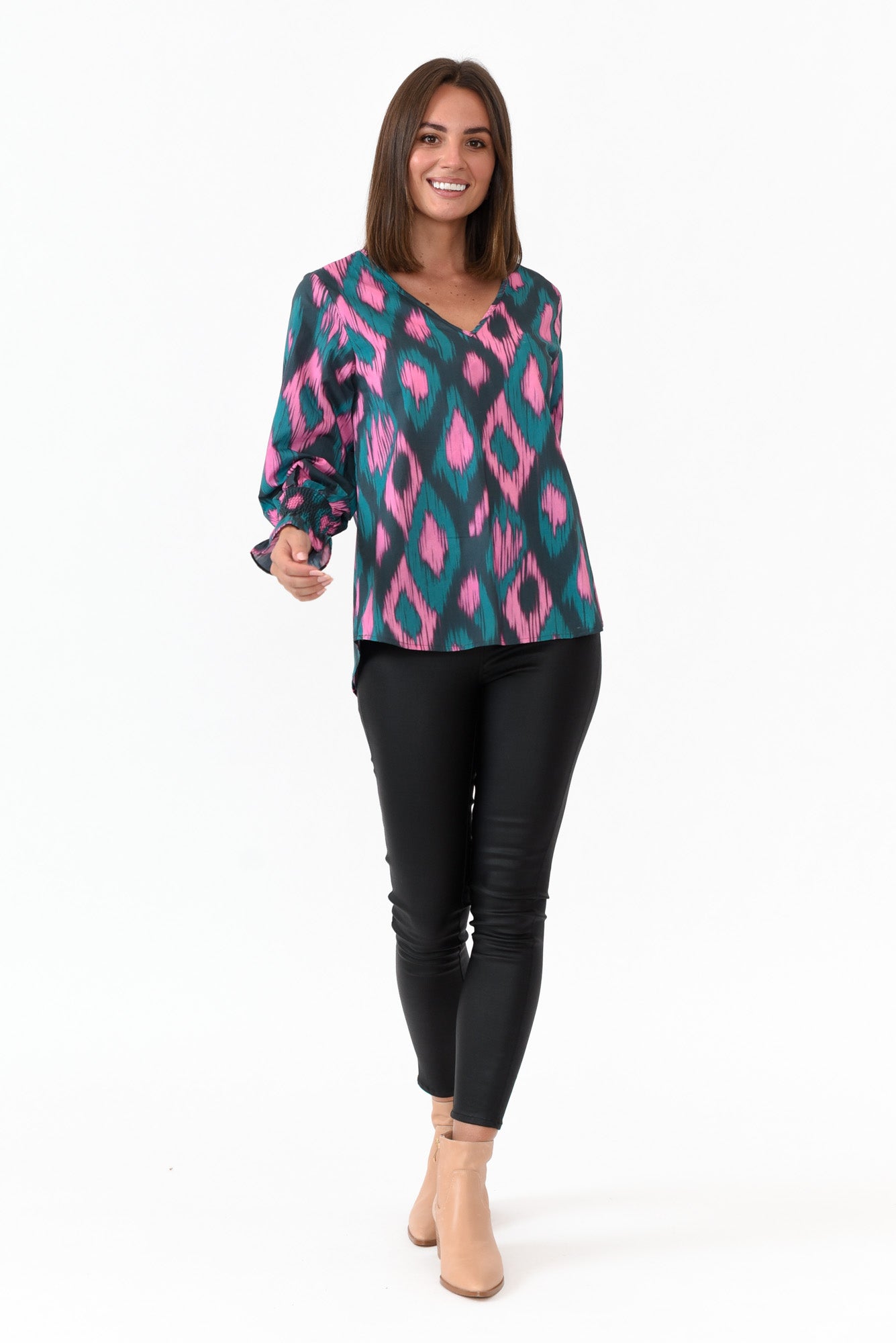 Delores Teal Abstract Cotton Top
