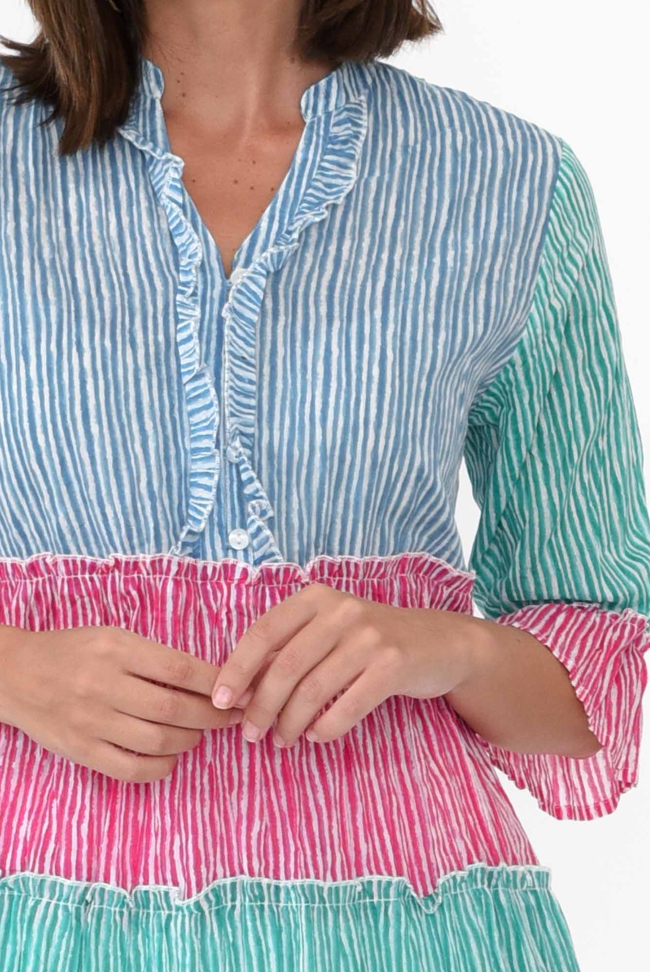 Deedee Multi Stripe Cotton Frill Tunic